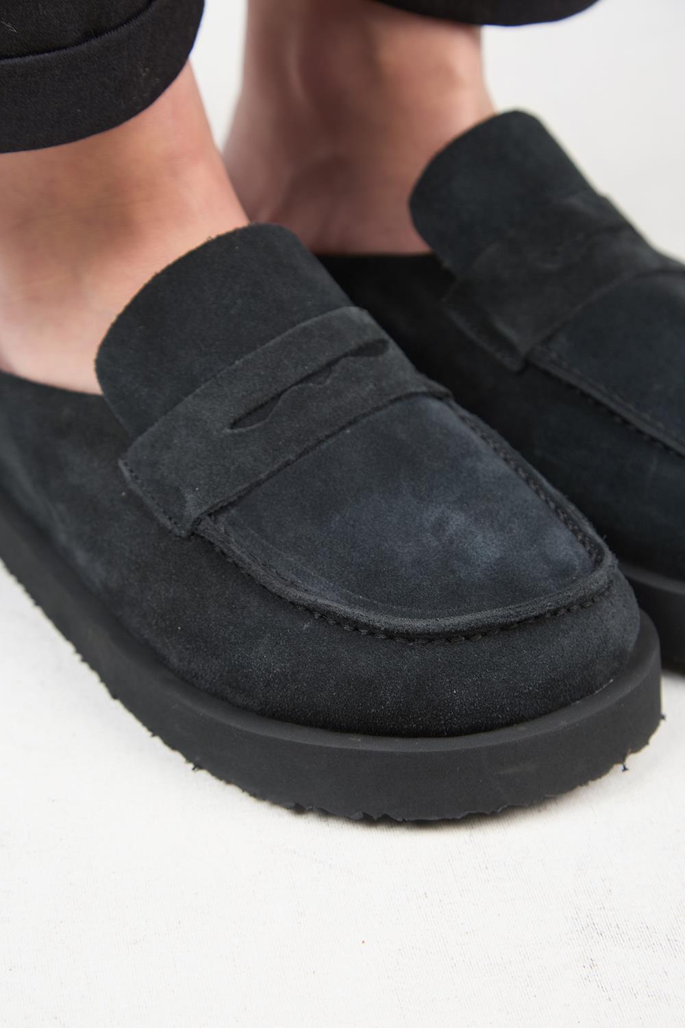 Manijero (Ziva) Kadın Hakiki Deri Loafer Platform Antrasit Terlik