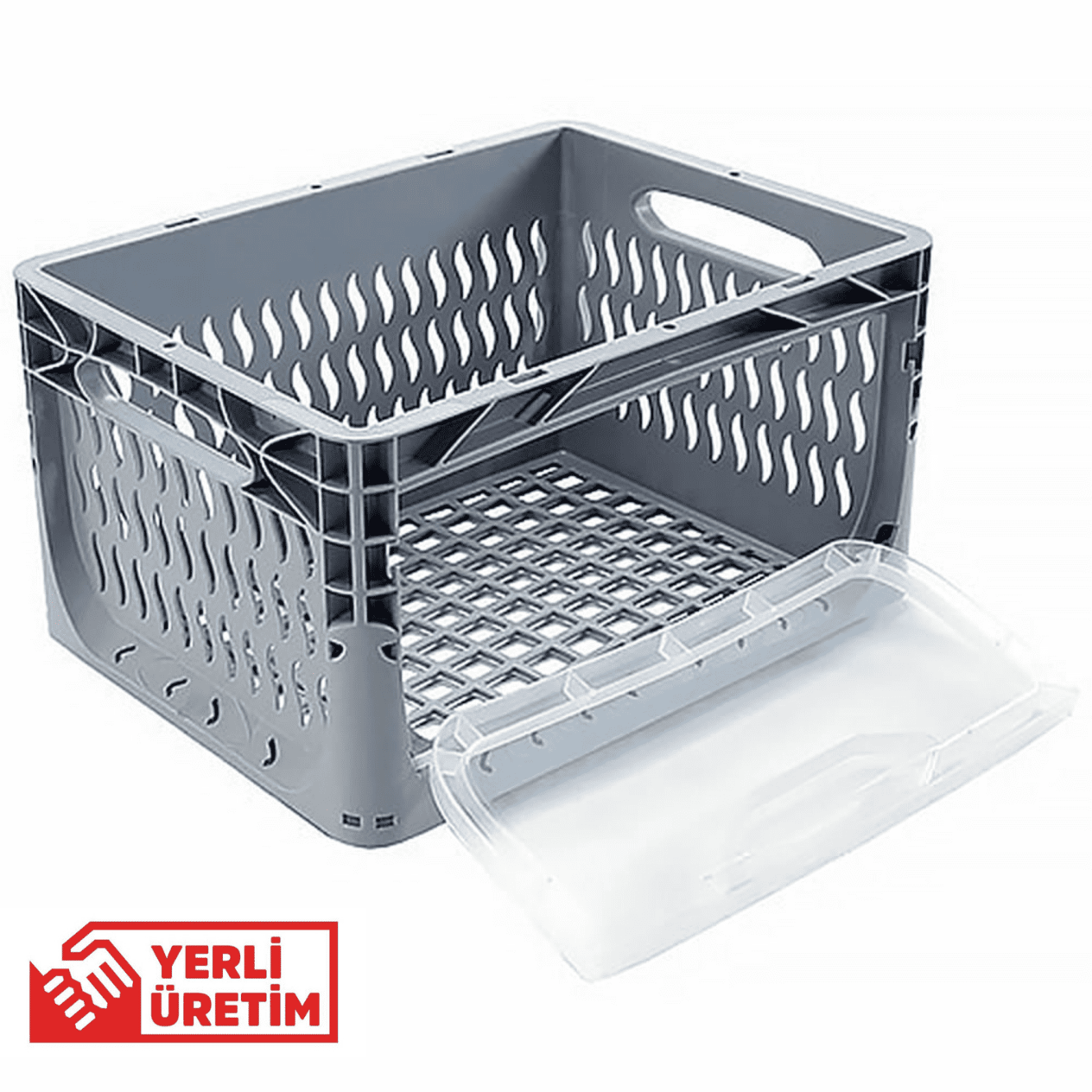 Euronorm Yandan Kapaklı Delikli Plastik Kasa (40x30x22 cm) Gri