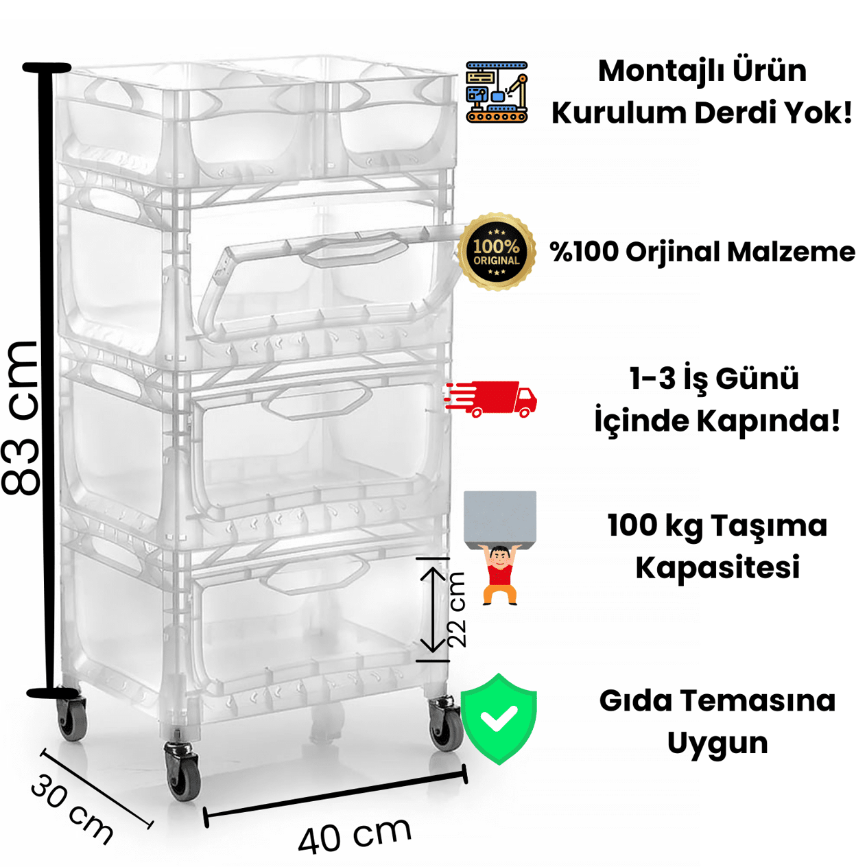 Magic Kombo 3R Şeffaf - Çok Amaçlı Raf & Dolap 40x30x83 cm - 73 Litre