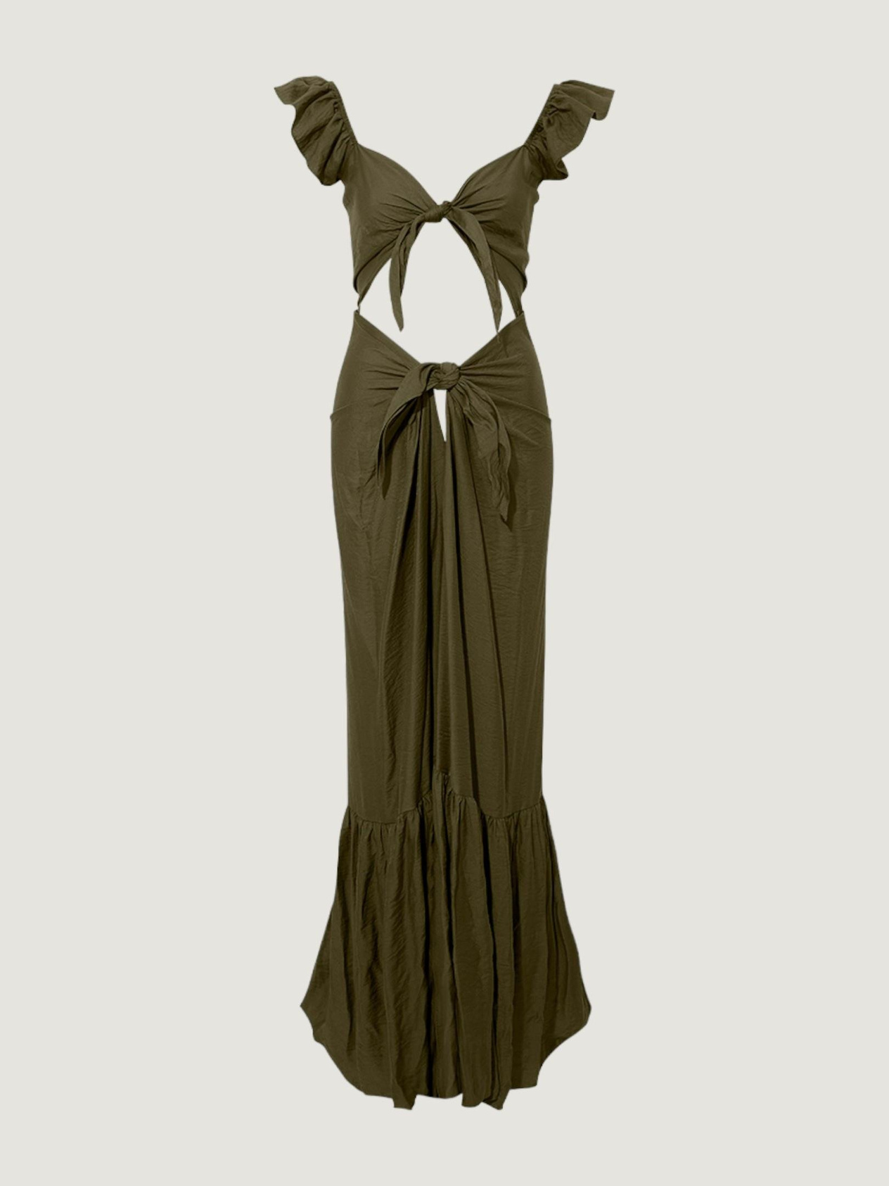 2 Piece Front Tie Iconic Dress - Khaki Dress Modelleri