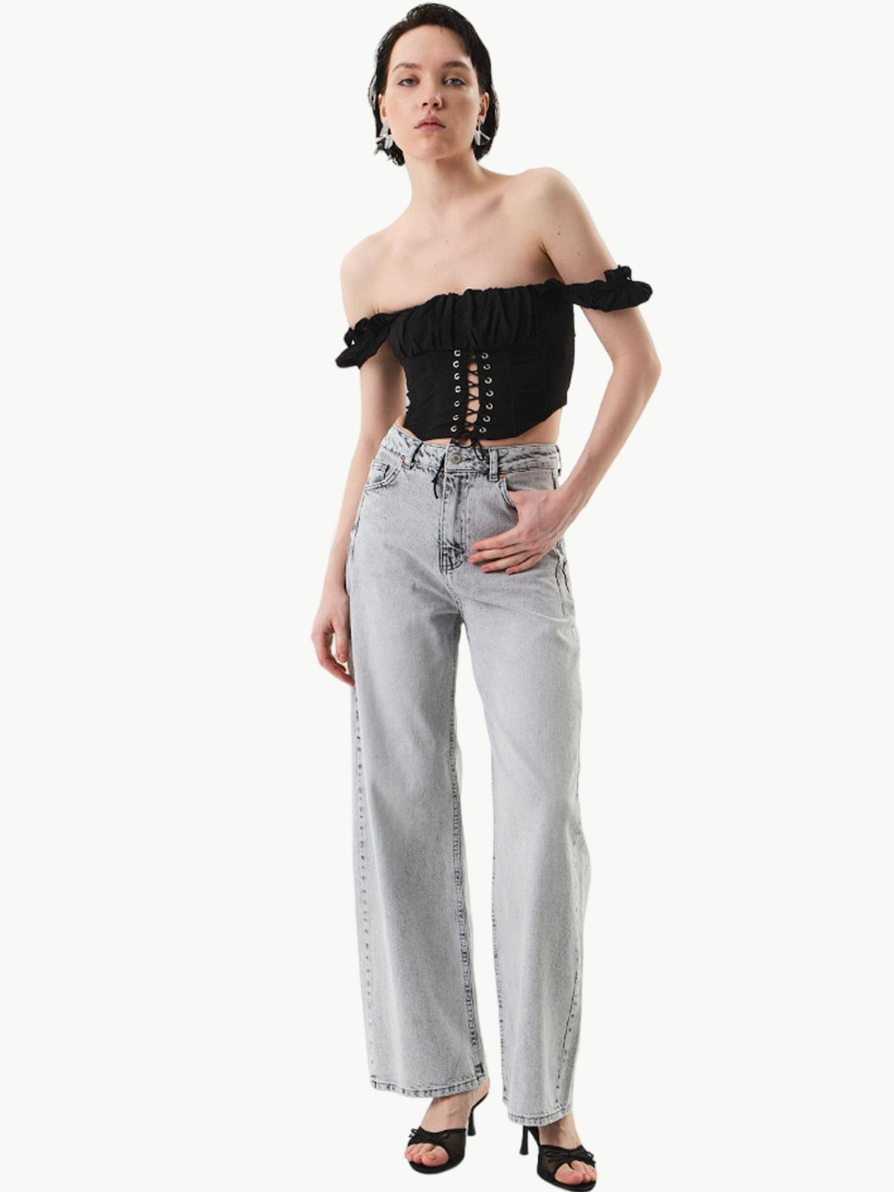 2498-FS4 YÜKSEL BEL WIDE LEG DENİM PANTOLON Kategorisiz Modelleri