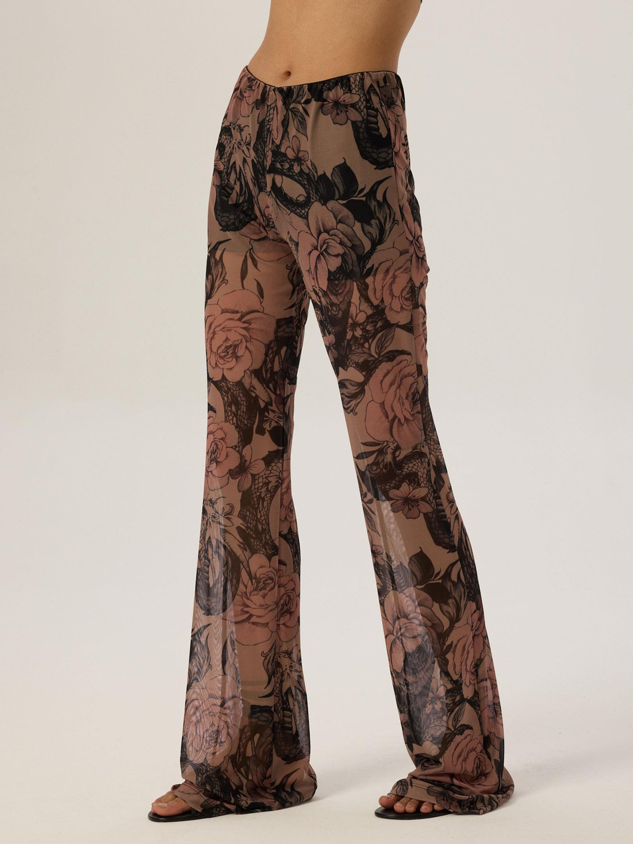 24SS103028 BELİ LASTİKLİ DESENLİ İSPANYOL PAÇA PANTOLON Kategorisiz Modelleri
