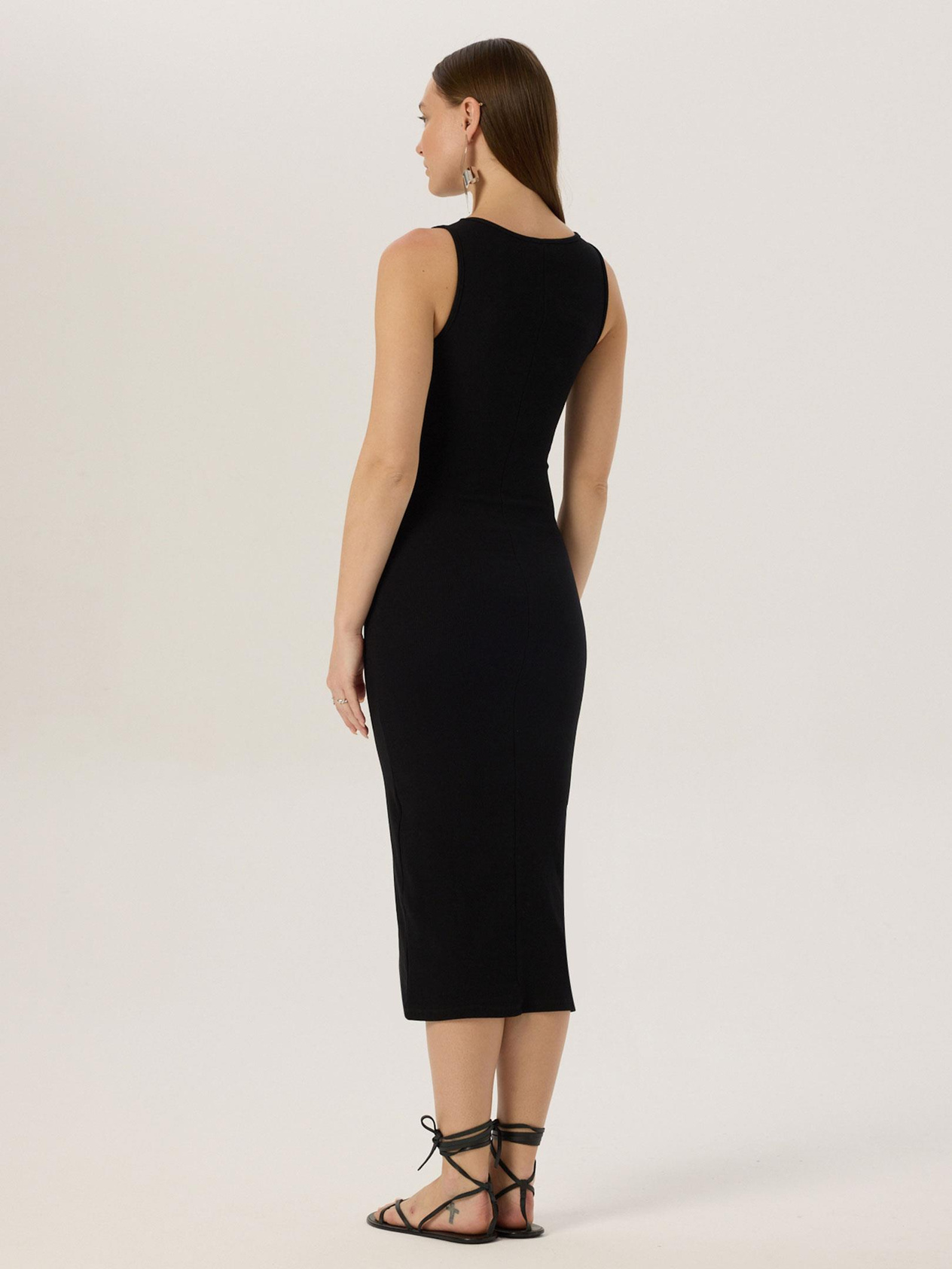 24SS111013 90892- SIFIR KOLLU  FİTİLLİ MIDI ELBİSE Kategorisiz Modelleri