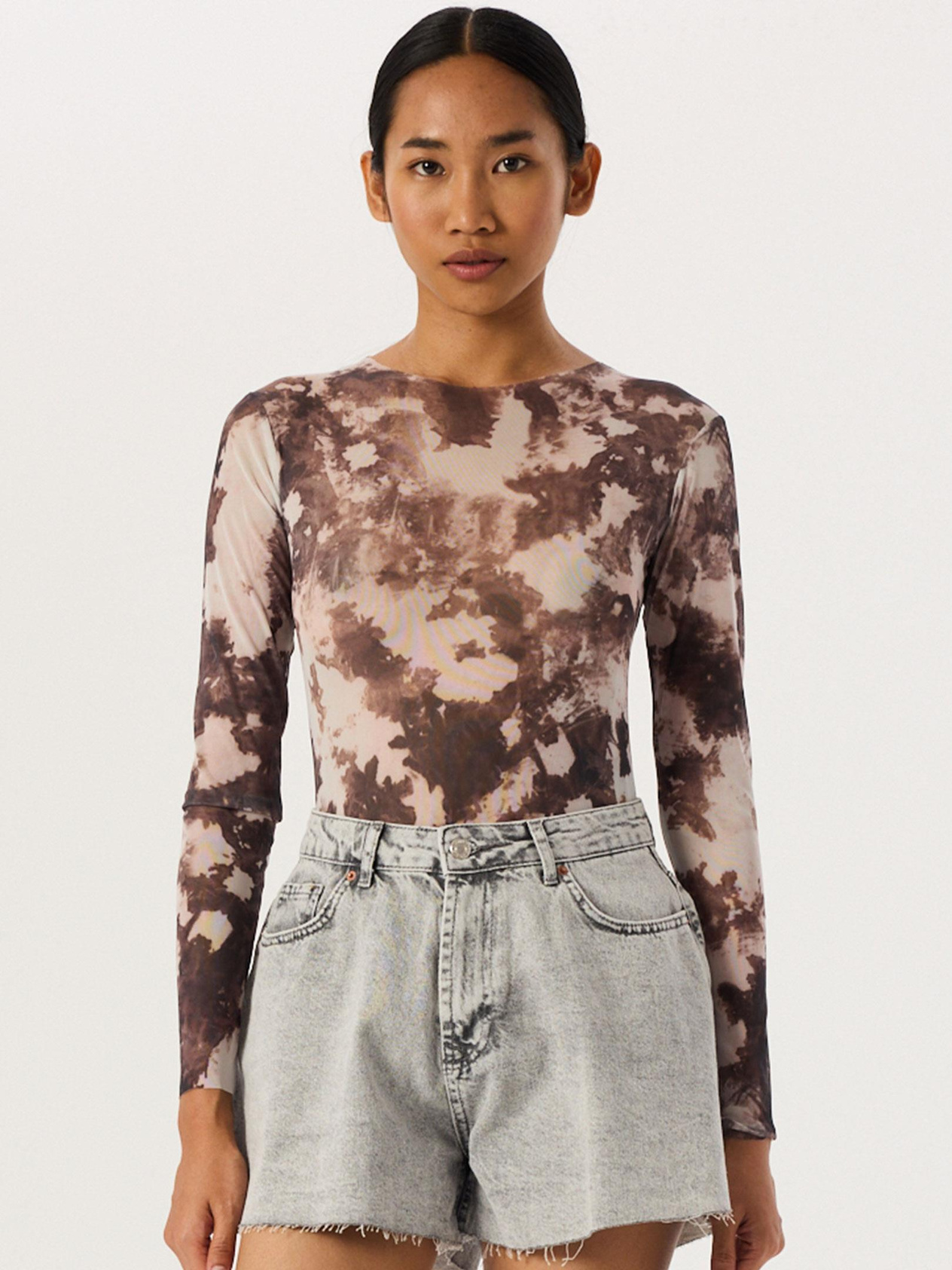 Tattoo Print Transparent Tulle Bodysuit - Tie-Dye Body & Blouse Modelleri