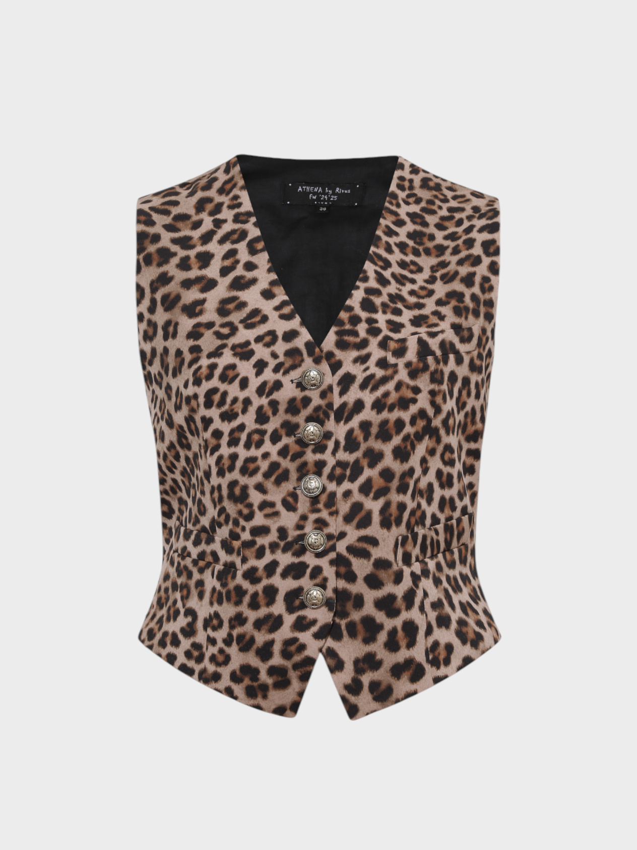 Leopard Print Elegant Vest with Antique Gold Buttons Waistcoat Modelleri