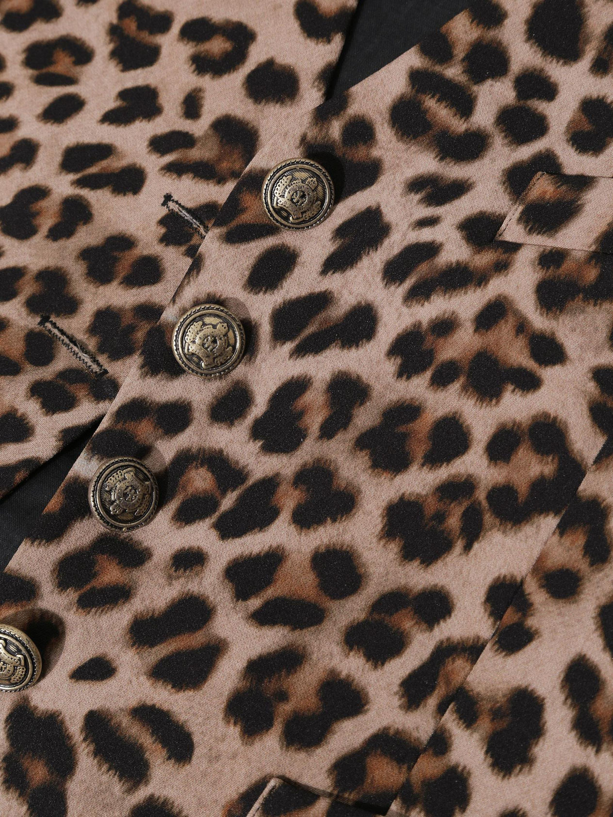 Leopard Print Elegant Vest with Antique Gold Buttons Waistcoat Modelleri