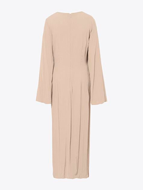 Wrap Long Sleeve Maxi Dress - Beige
