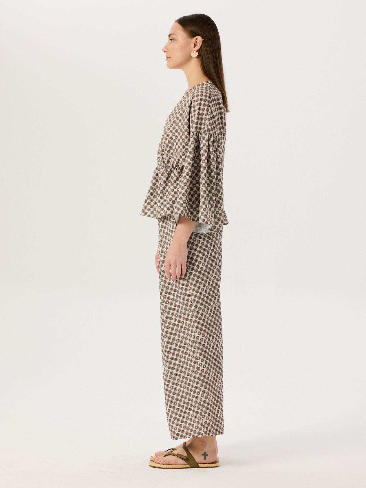 Wrap Cut Elastic Waist Blouse - Patterned Bluz Modelleri