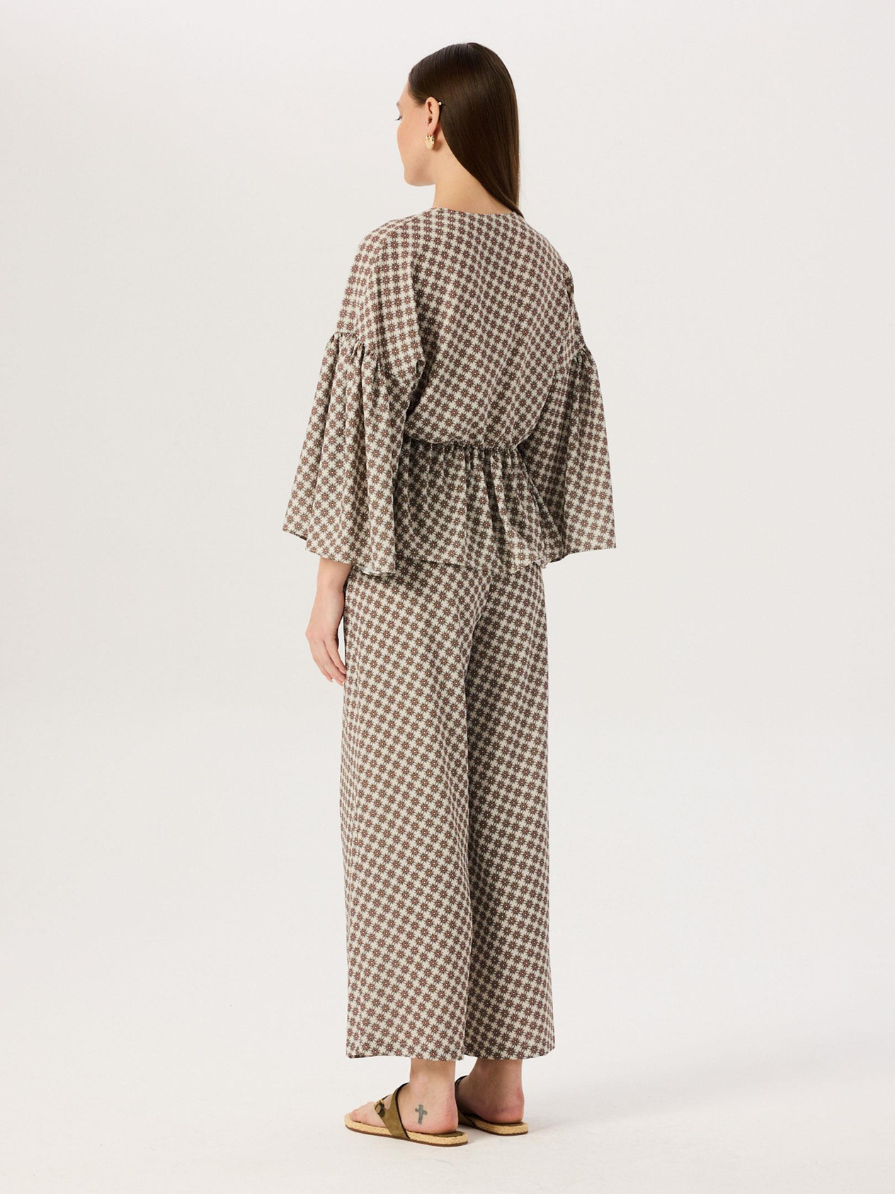 Wrap Cut Elastic Waist Blouse - Patterned Bluz Modelleri