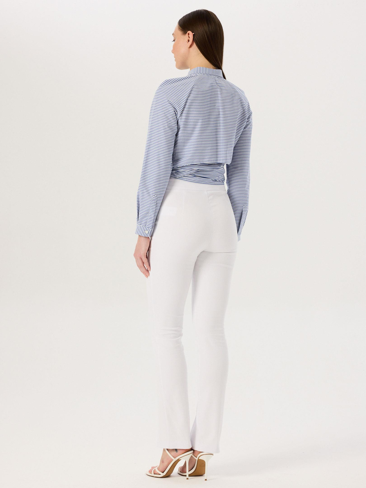 Asymmetric Cut Buttoned Shirt - Blue Striped Shirt Modelleri