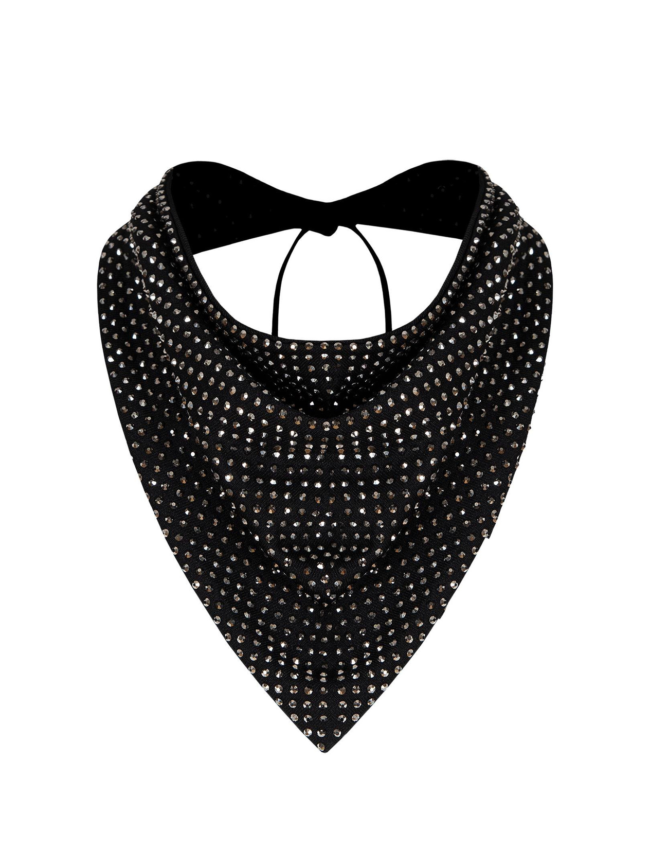 Adjustable Lace Detail Black Stone Scarf Fular Modelleri