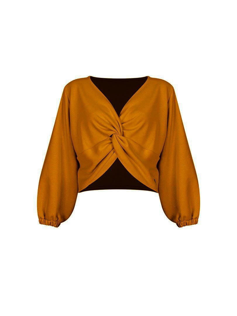 Balon Kollu Burgulu Sweatshirt - Tarçın