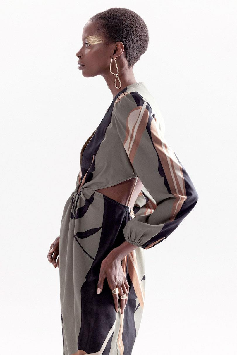 AZUREMI Bamboo Print Cut Out Dress