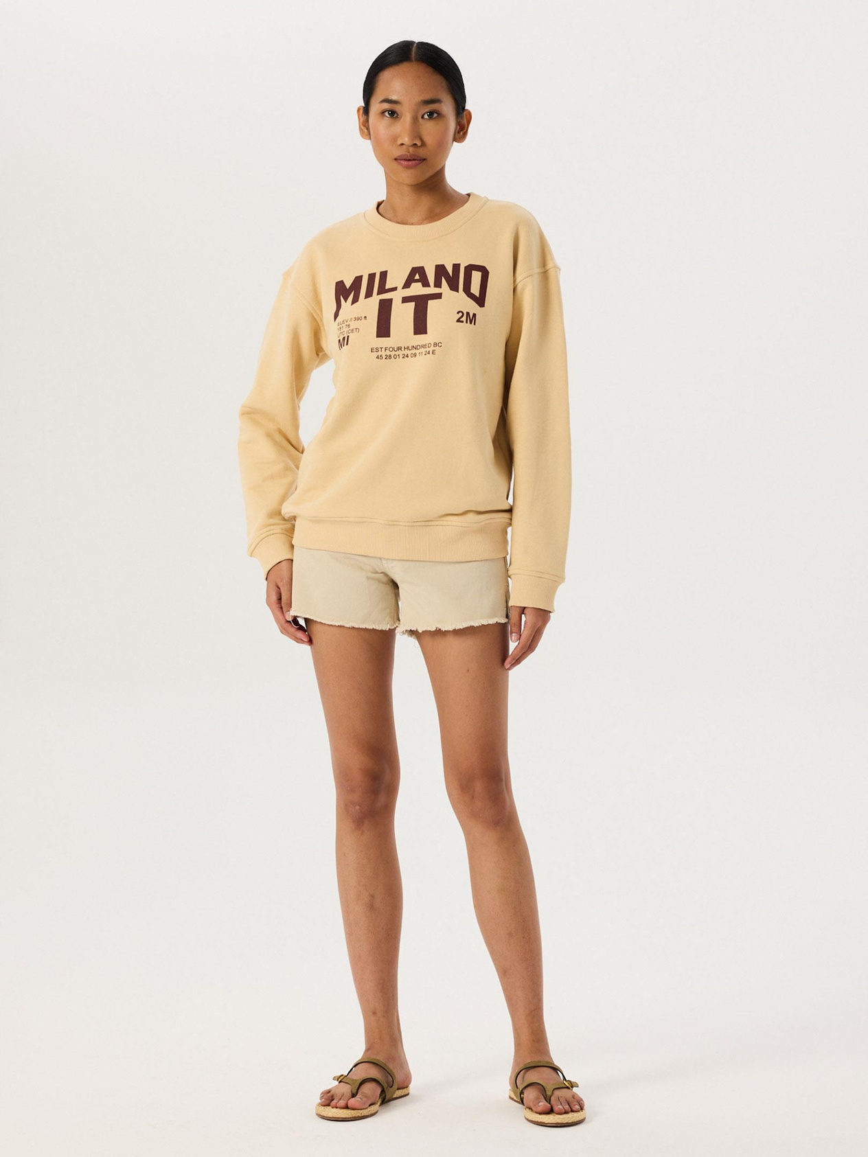 Baskı Detaylı Oversize Sweatshirt - Camel Sweatshirt Modelleri