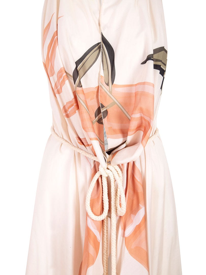 Beli Bağlamalı Kimono Yelek - Bej Desenli