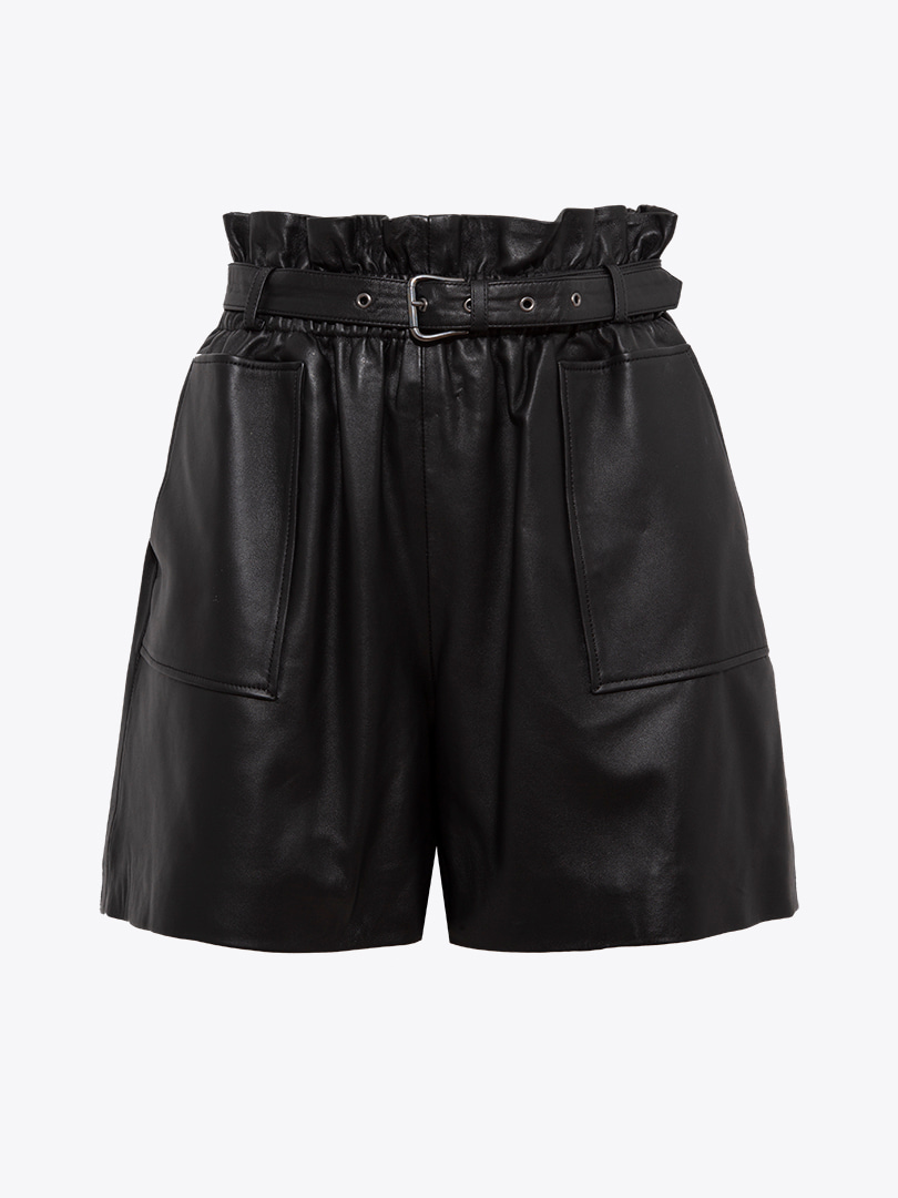 MELONGENA Belted Leather Shorts