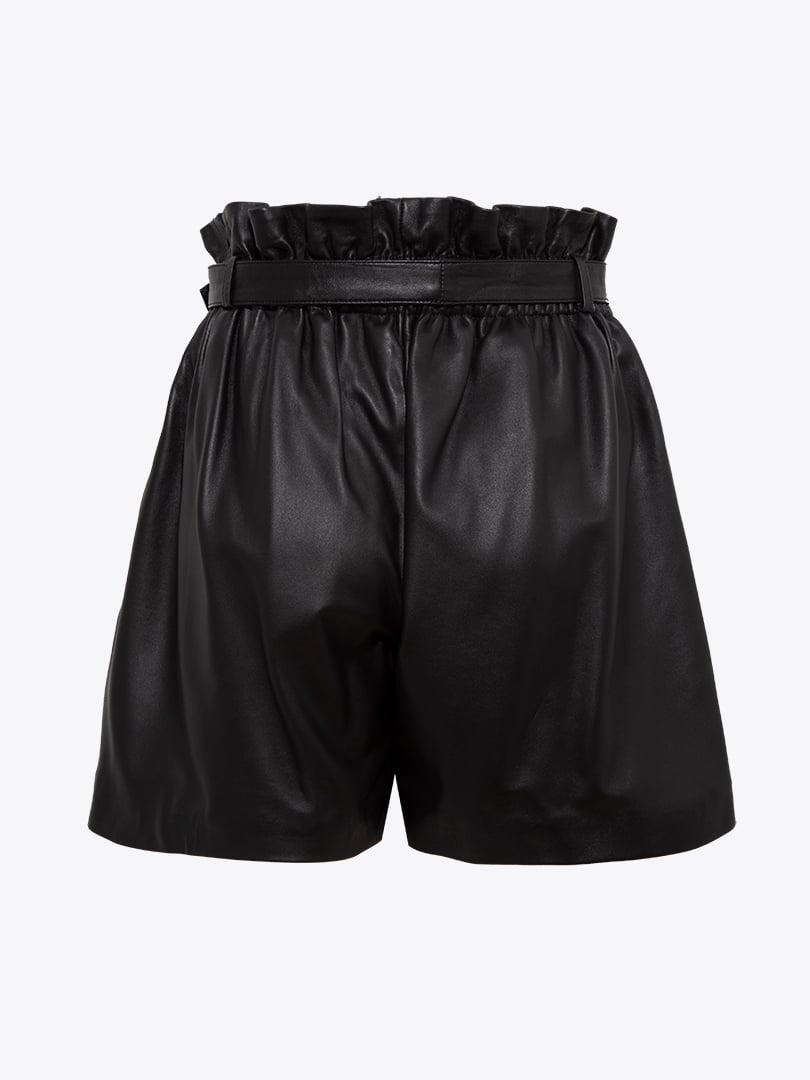 MELONGENA Belted Leather Shorts