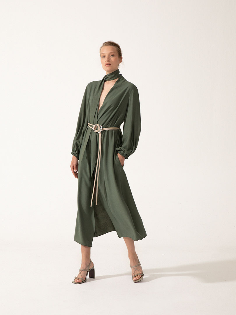 GRETA Belted Viscose Kimono With Elastic Armscye