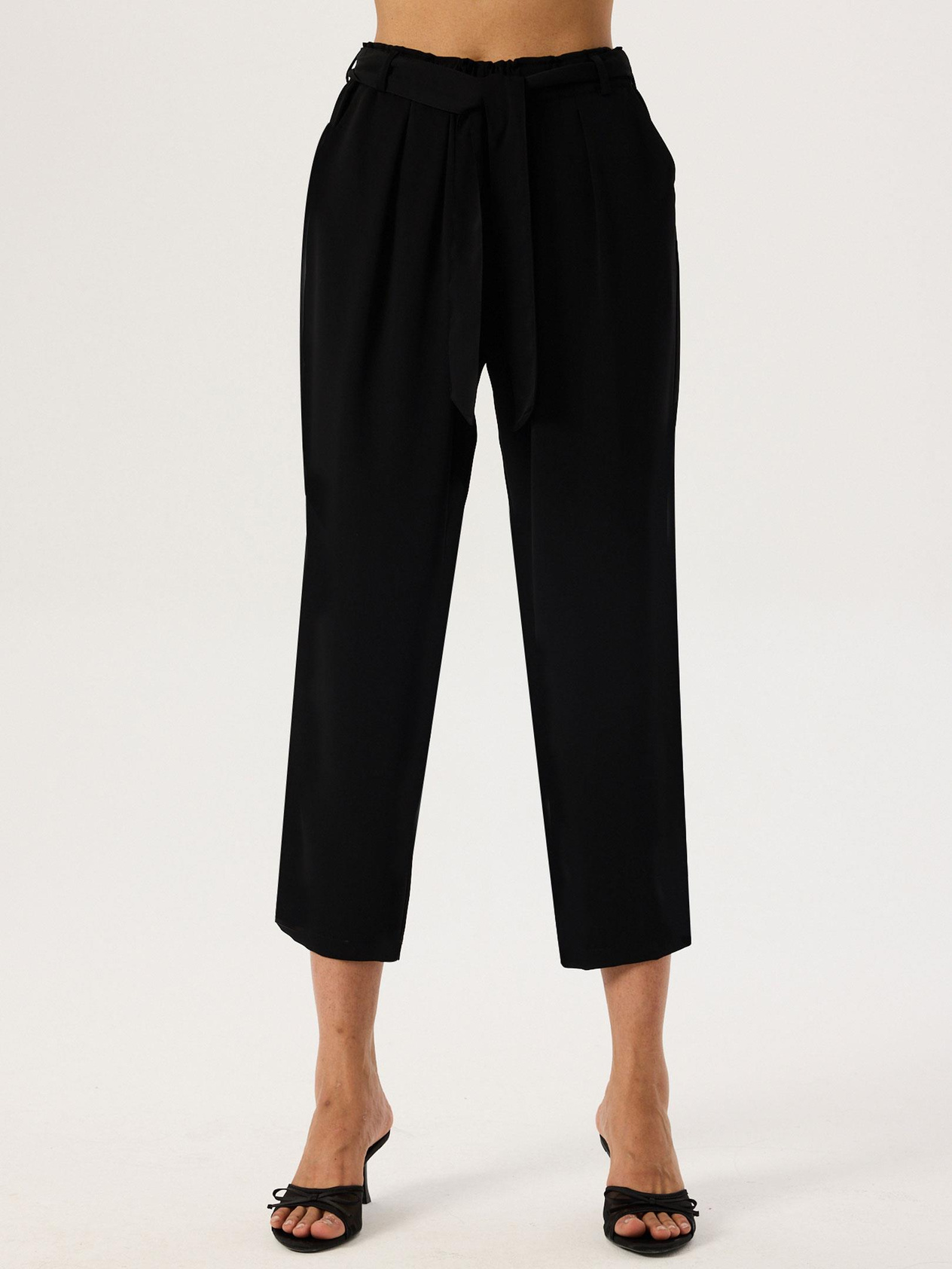 Belted Crepe Pants - Black Trousers Modelleri