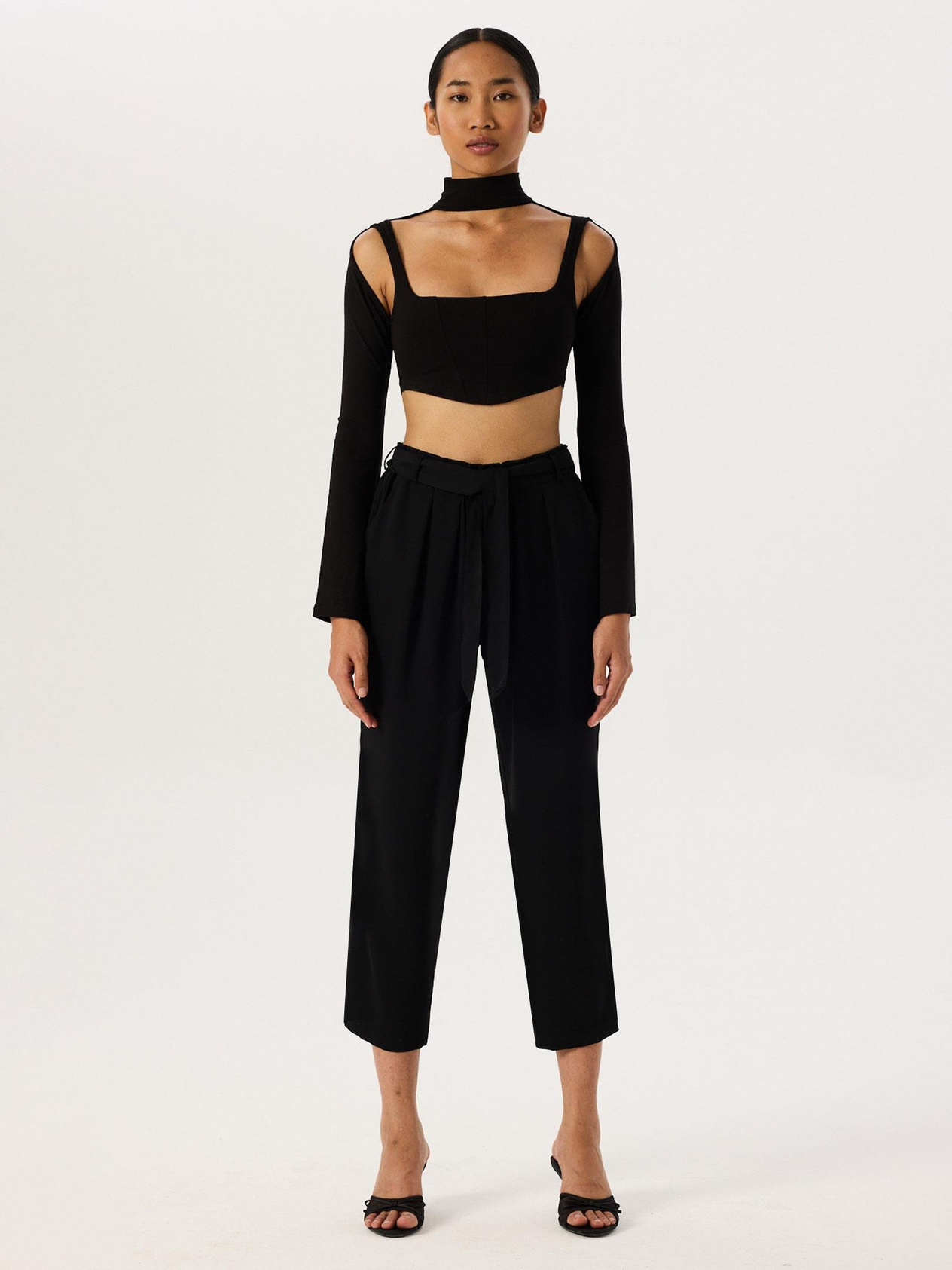 Belted Crepe Pants - Black Trousers Modelleri