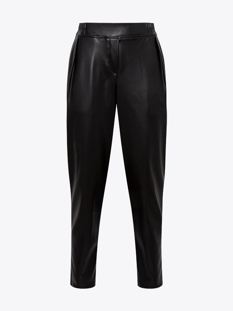 SEFALON Elastic Waist Pleated Vegan Leather Pants