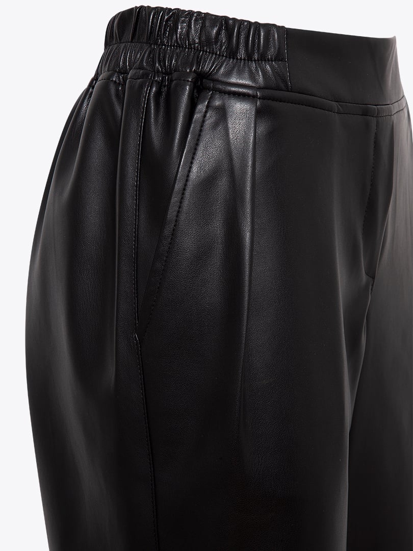 SEFALON Elastic Waist Pleated Vegan Leather Pants
