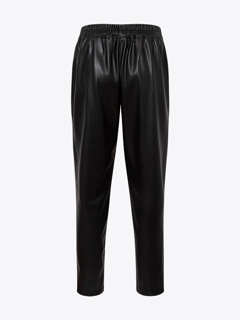 SEFALON Elastic Waist Pleated Vegan Leather Pants