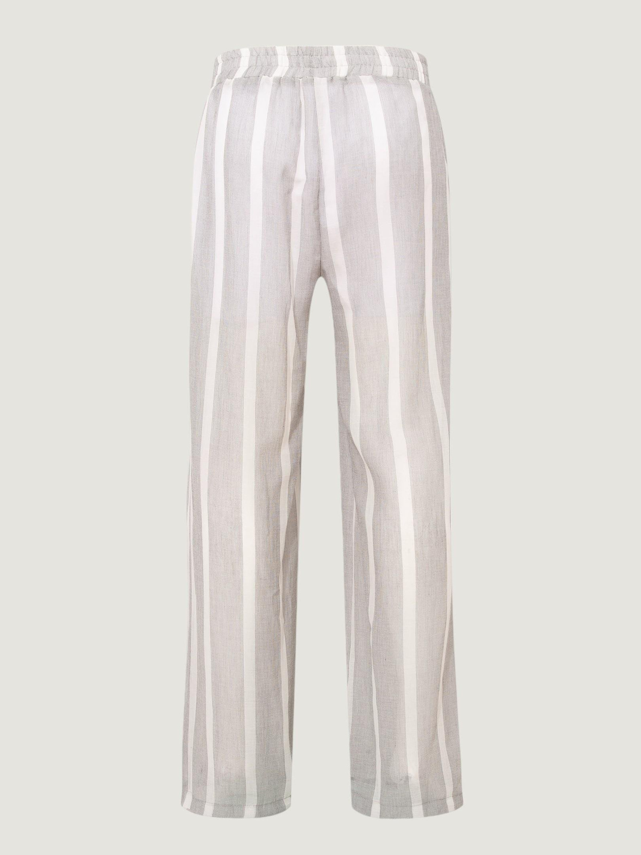 Elastic Waistband Loose Fit Draped Pants - Grey Striped Trousers Modelleri
