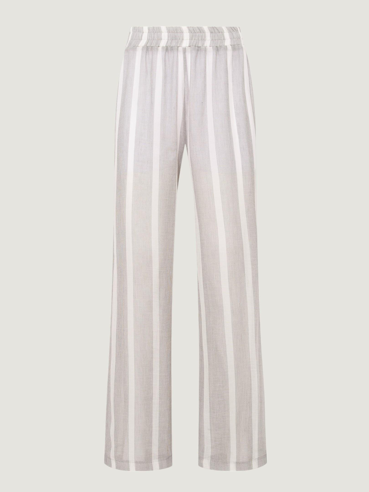 Elastic Waistband Loose Fit Draped Pants - Grey Striped Trousers Modelleri