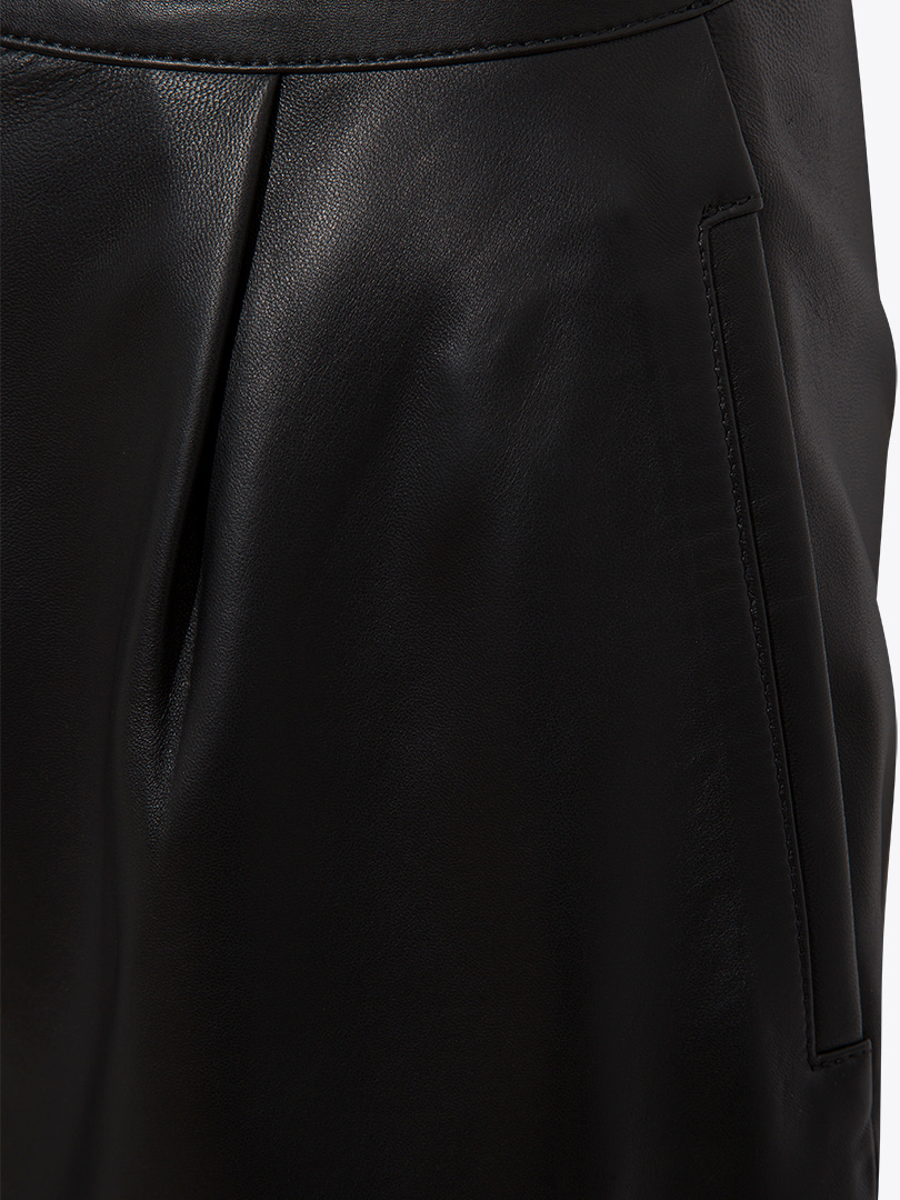 BALLISMUS Wide Leg Pleated Leather Pants