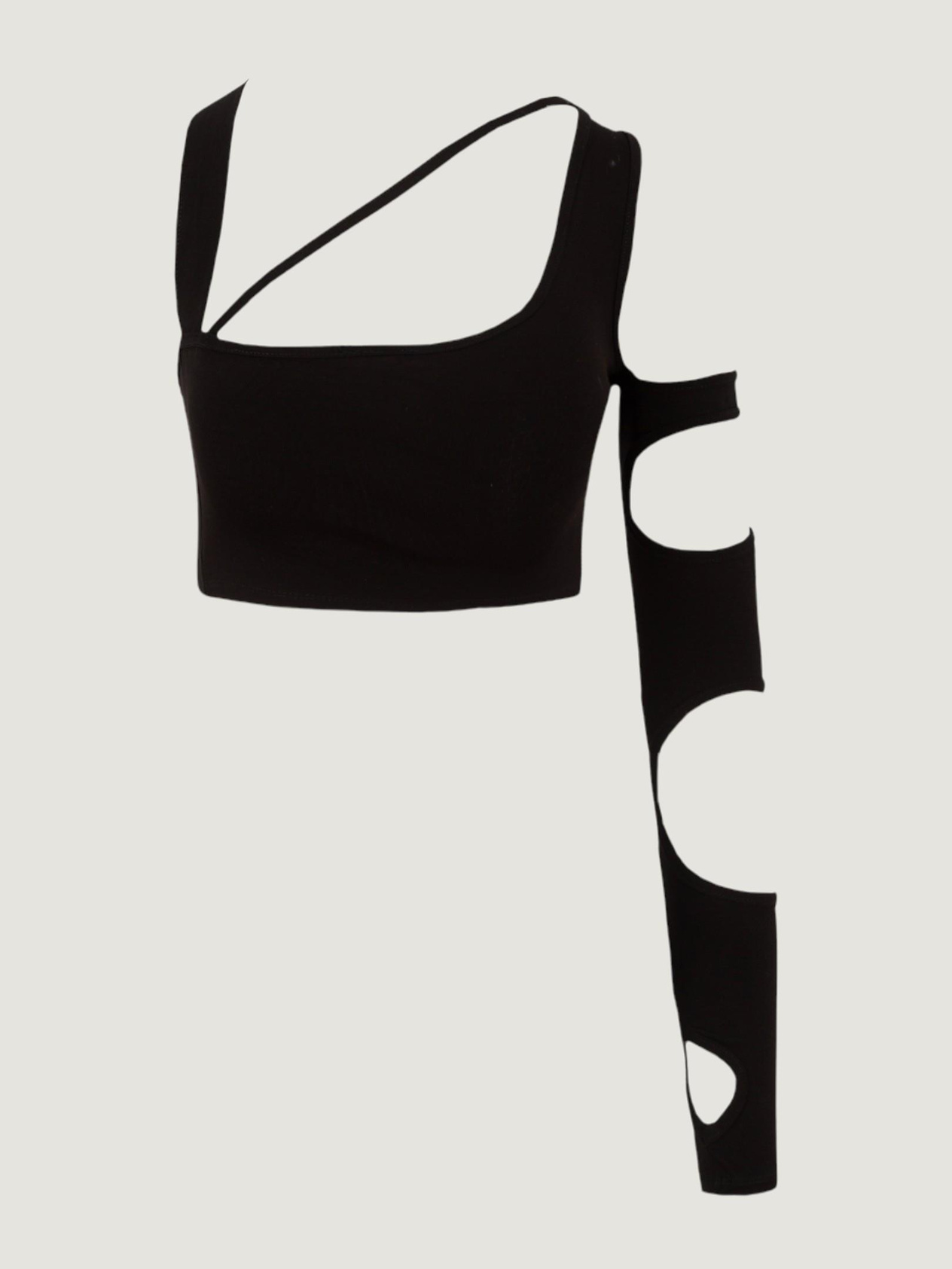 Cross Strap One Shoulder Crop Top - Black Body & Blouse Modelleri