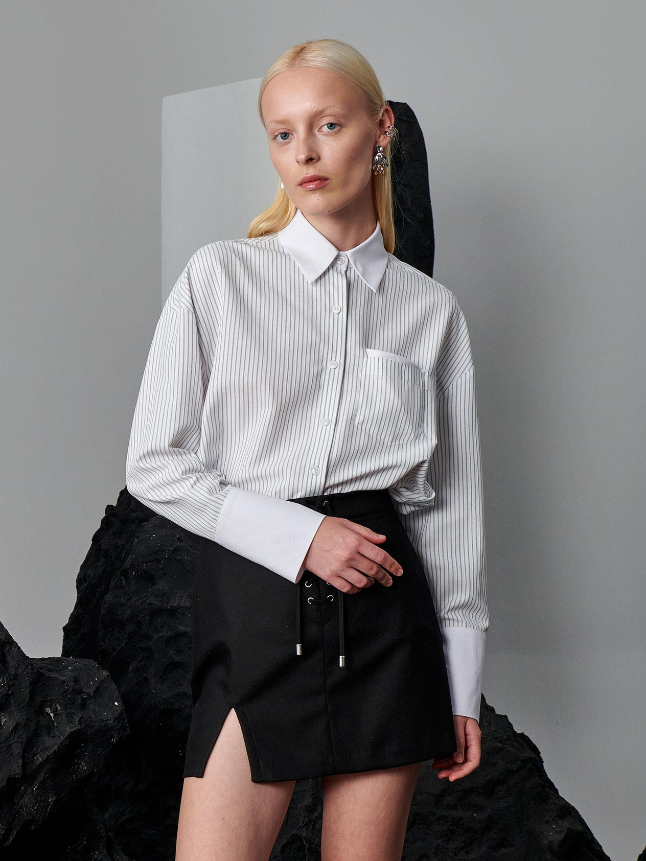 Pocket Handkerchief Detail Oversized Striped Shirt Shirt Modelleri