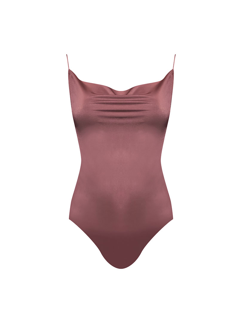 DAHLIA İp Askılı Degaje Yaka Bodysuit - Gül Kurusu