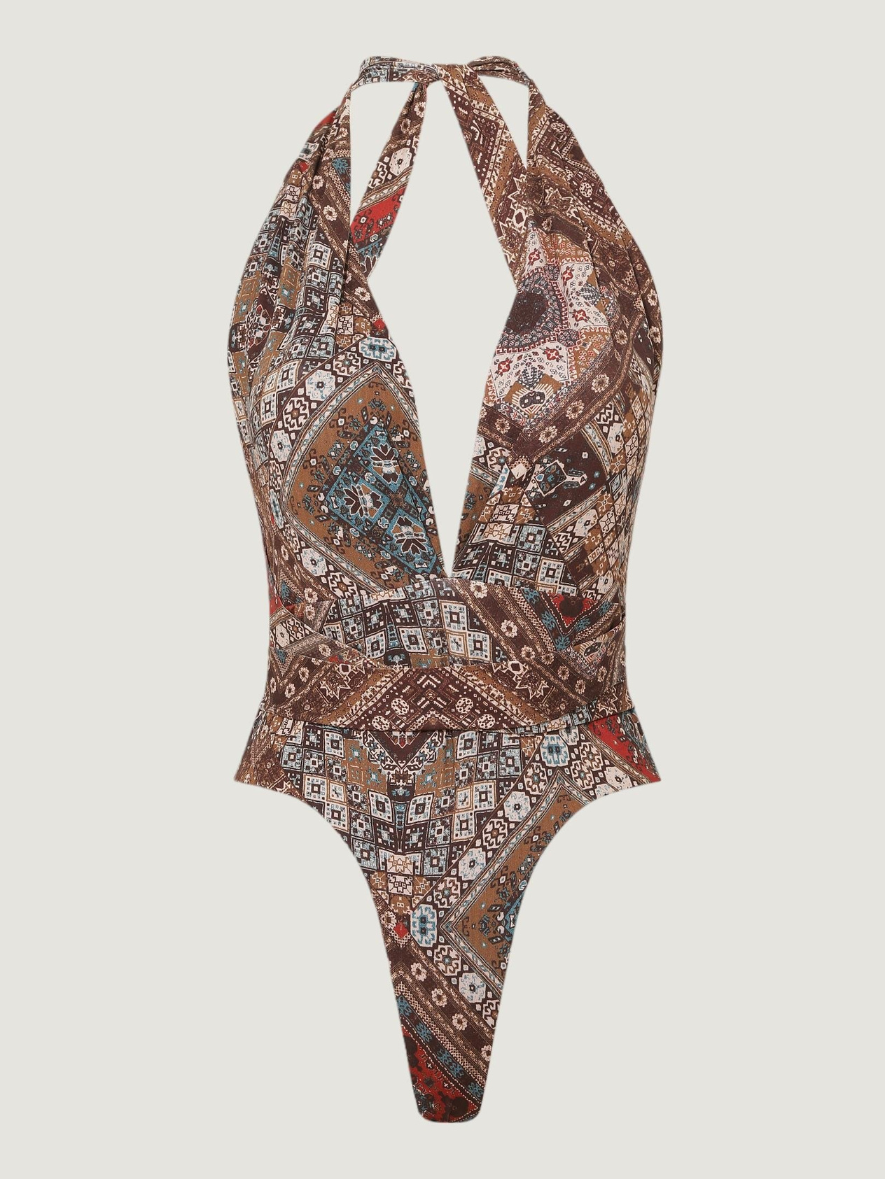 Deep V-neck Iconic Body with Tie Detail - Bohemian Patterned Body & Blouse Modelleri
