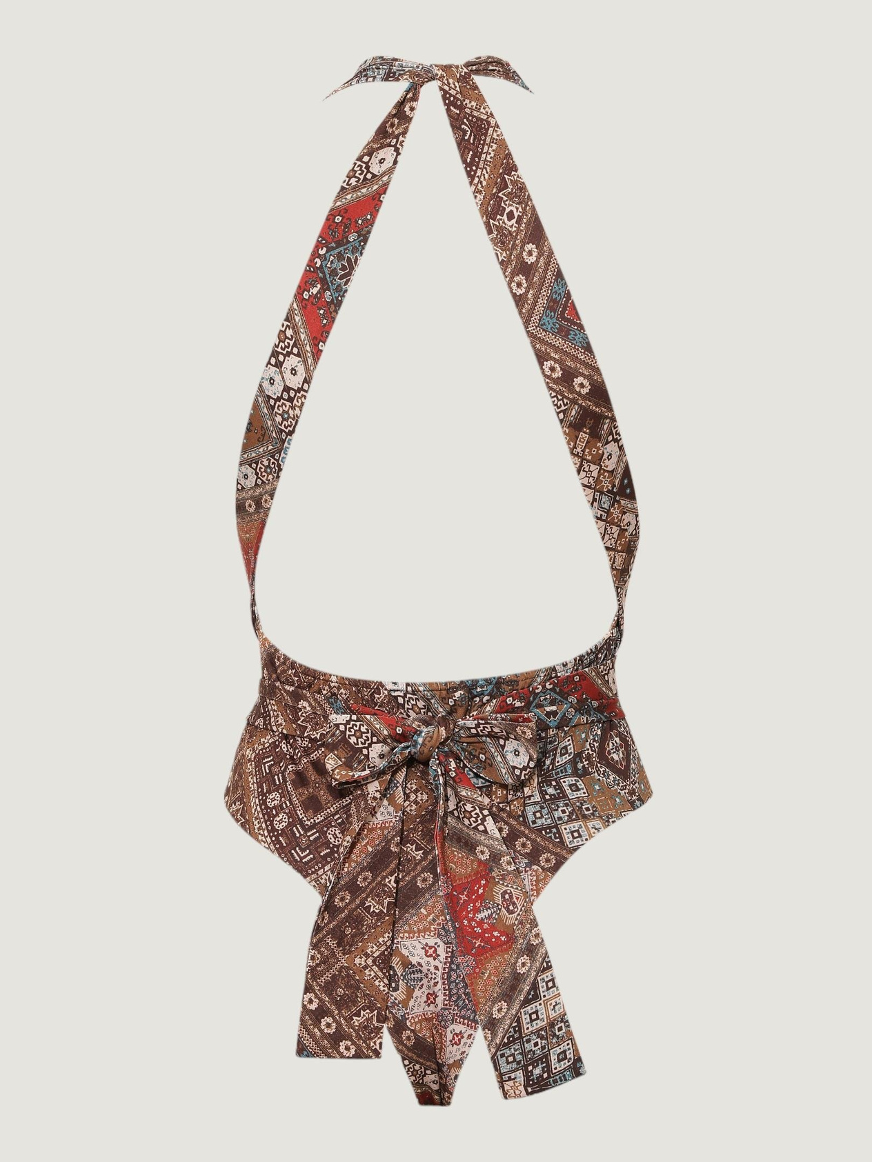 Deep V-neck Iconic Body with Tie Detail - Bohemian Patterned Body & Blouse Modelleri