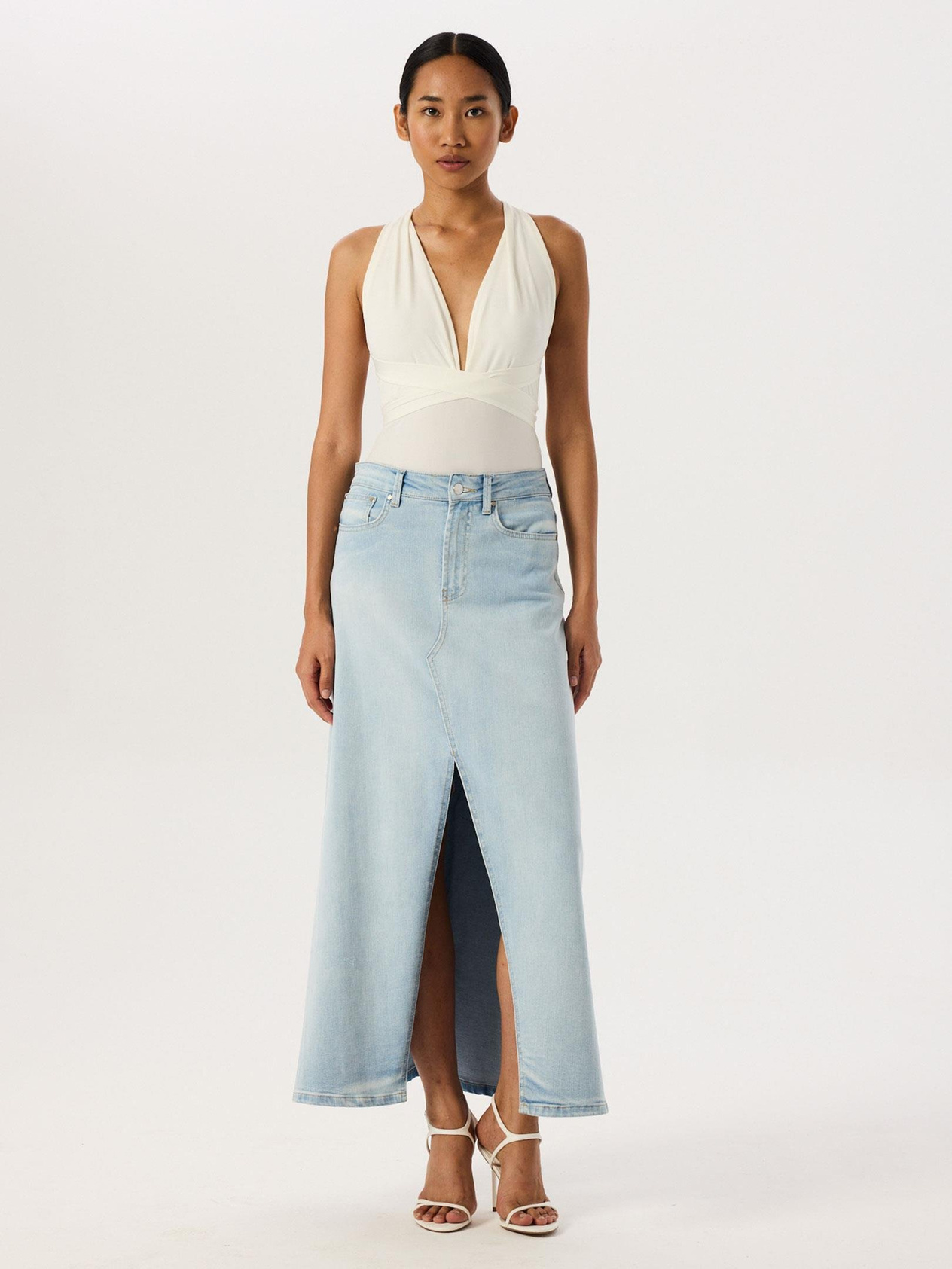 Deep Neckline Iconic Bodysuit - Ecru Body & Blouse Modelleri