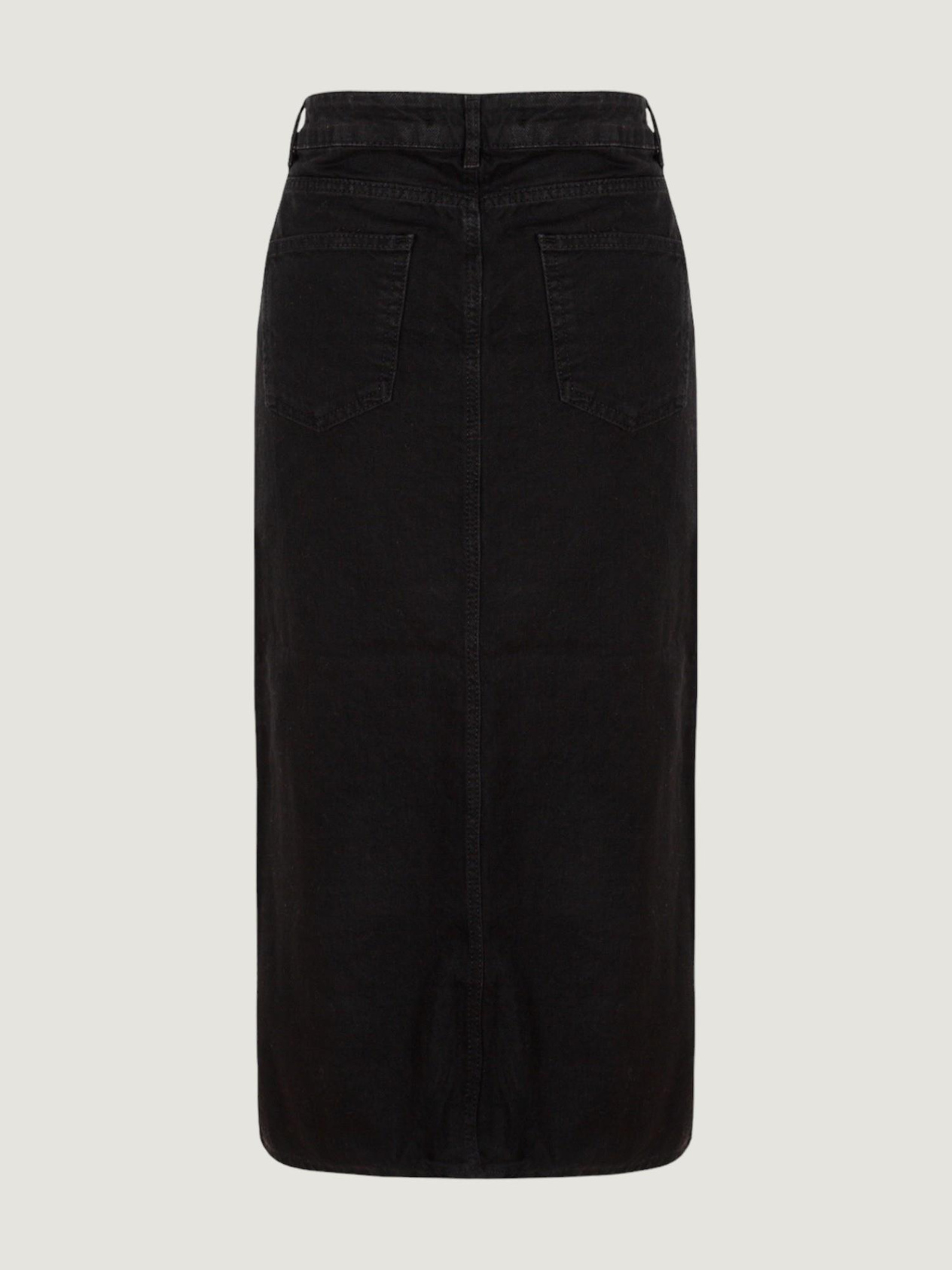 Deep Slit Denim Skirt - Black Skirt Modelleri