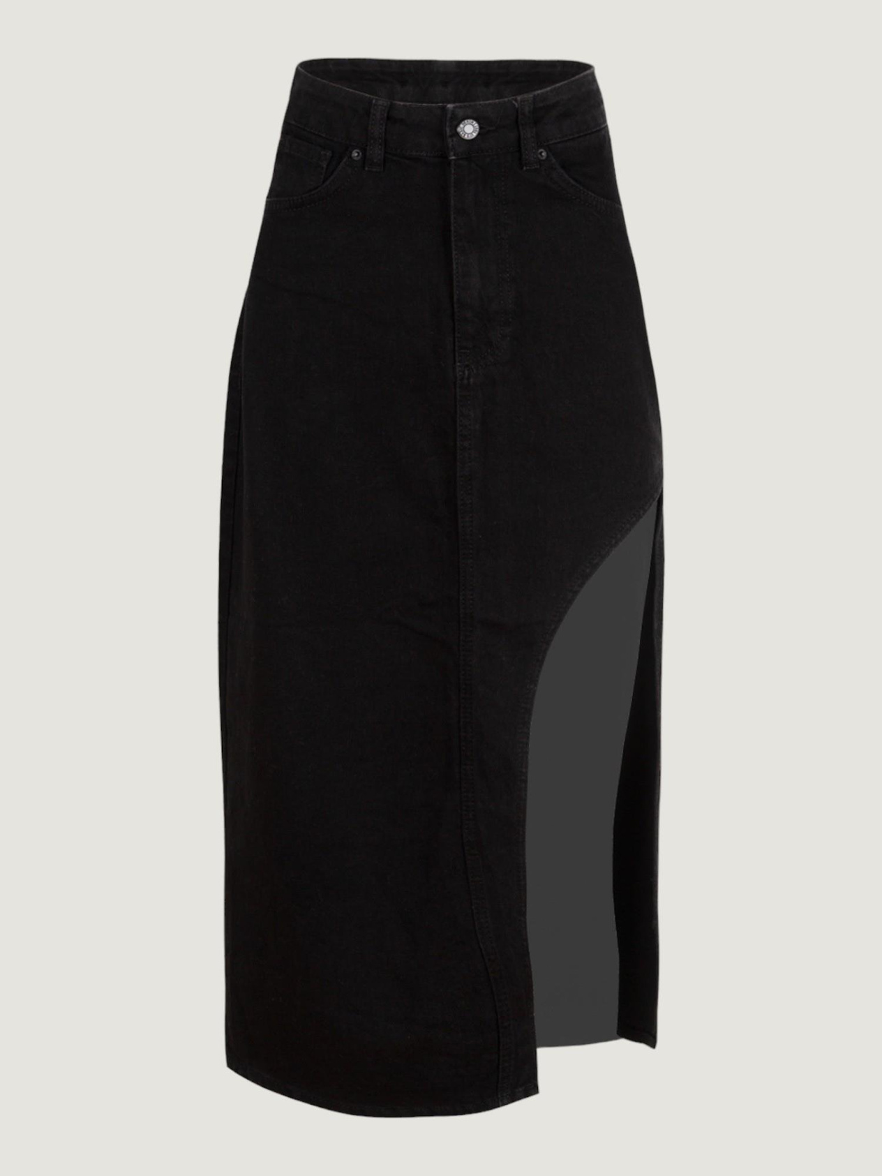 Deep Slit Denim Skirt - Black Skirt Modelleri