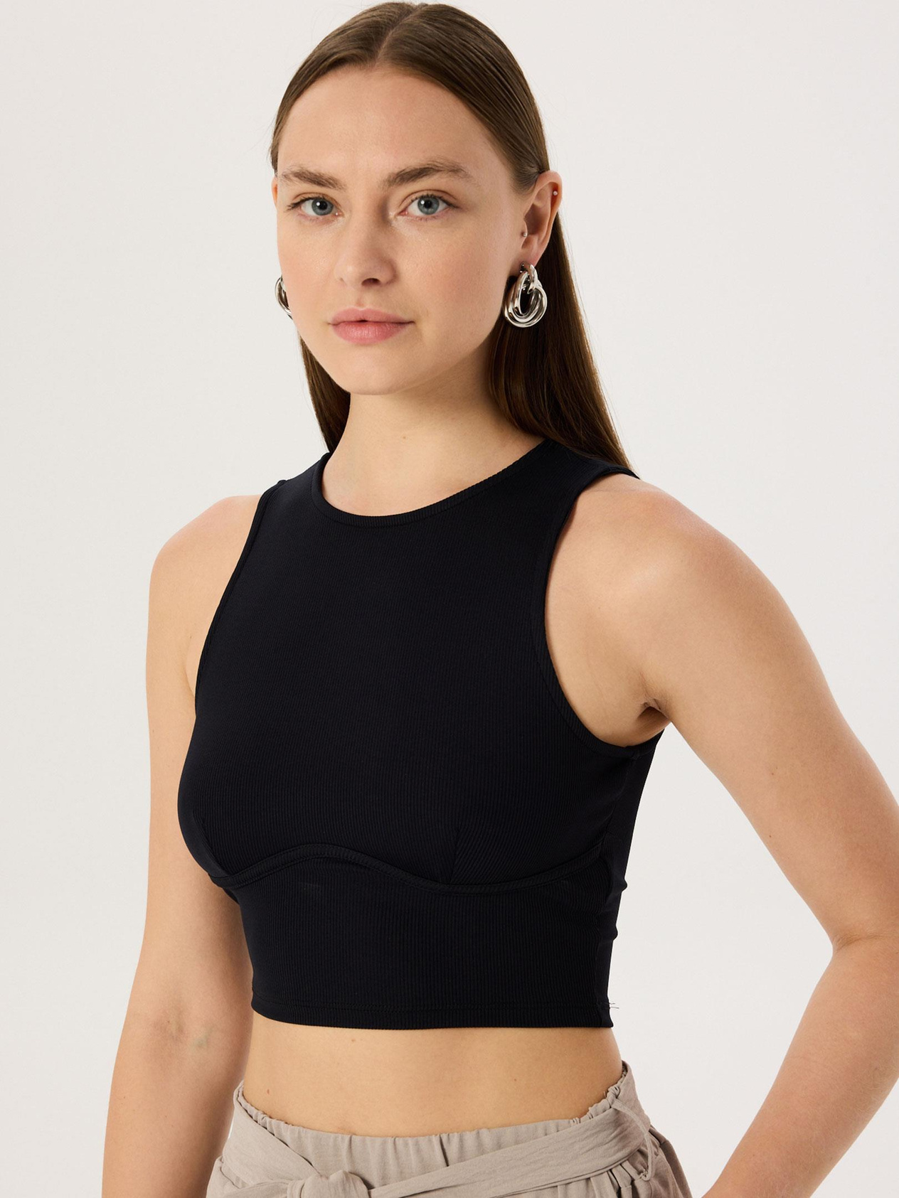 Detaylı Kaşkorse Crop Atlet - Siyah Body Modelleri