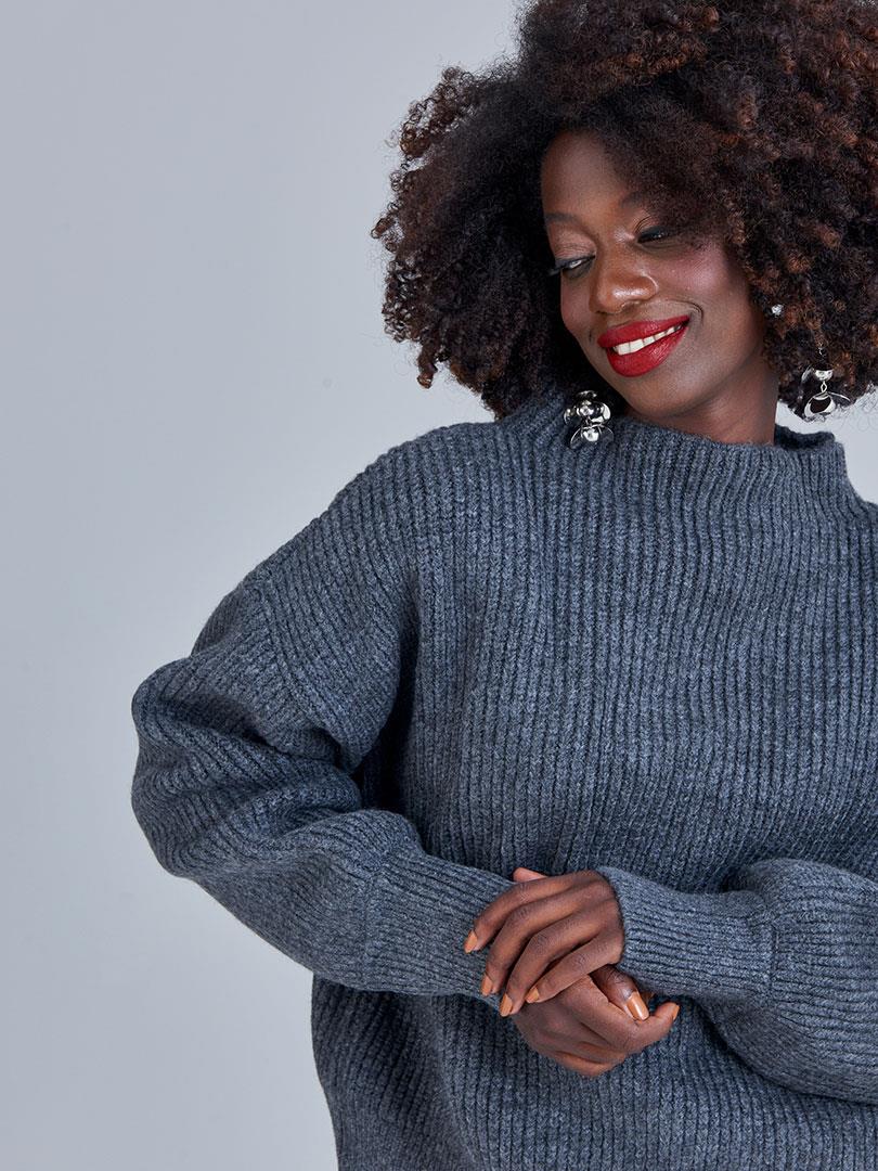 Stand-Up Collar Sweater - Anthracite