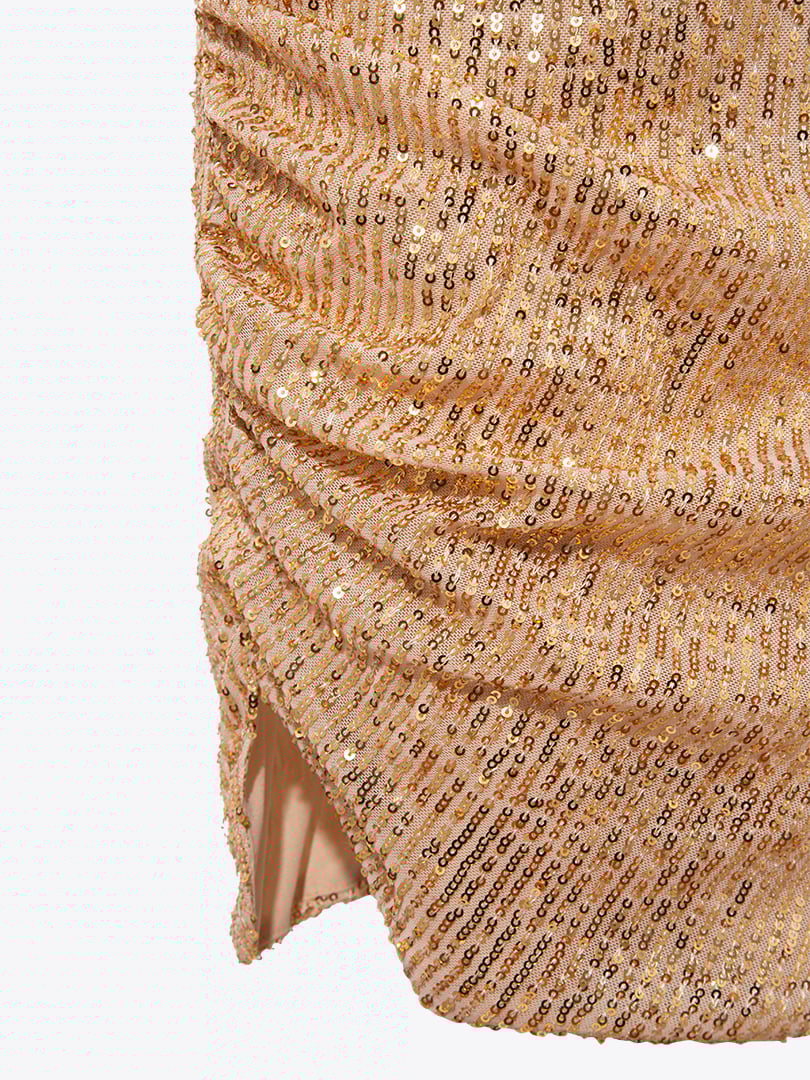 Drape Detaylı Askılı Pullu Mini Elbise - Gold