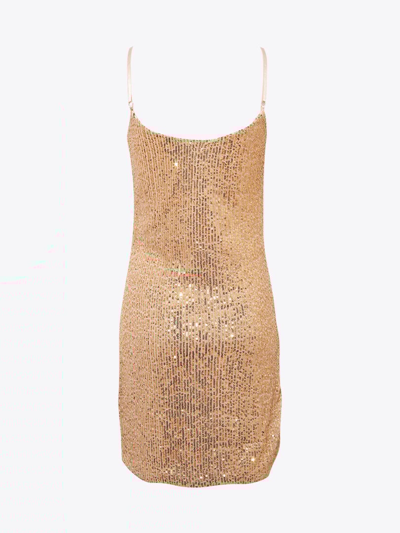 Drape Detaylı Askılı Pullu Mini Elbise - Gold