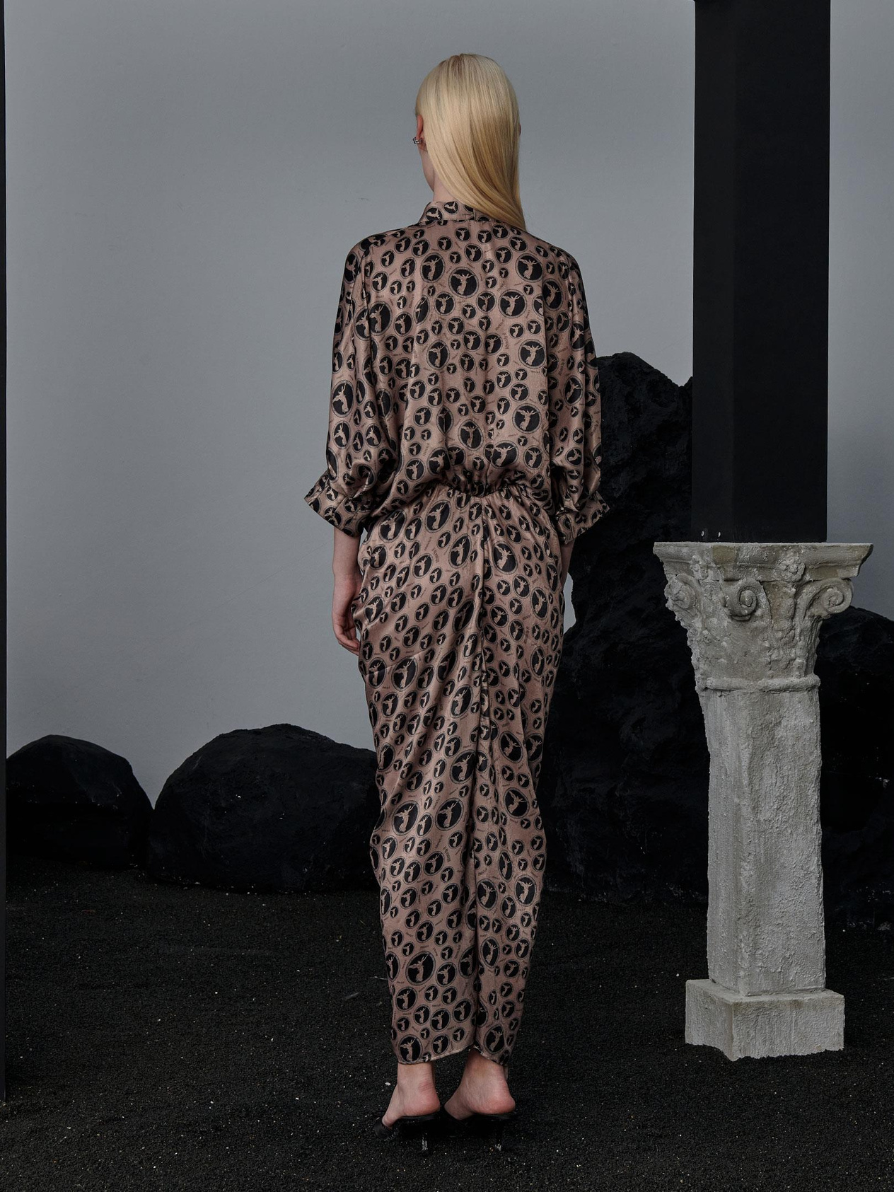 Button-Decorated Gathered Hem Dress - Athena Patterned Dress Modelleri