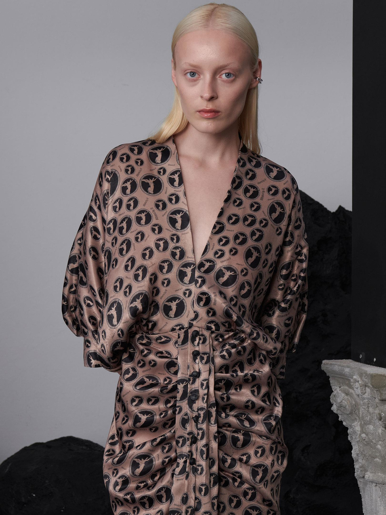 Button-Decorated Gathered Hem Dress - Athena Patterned Dress Modelleri