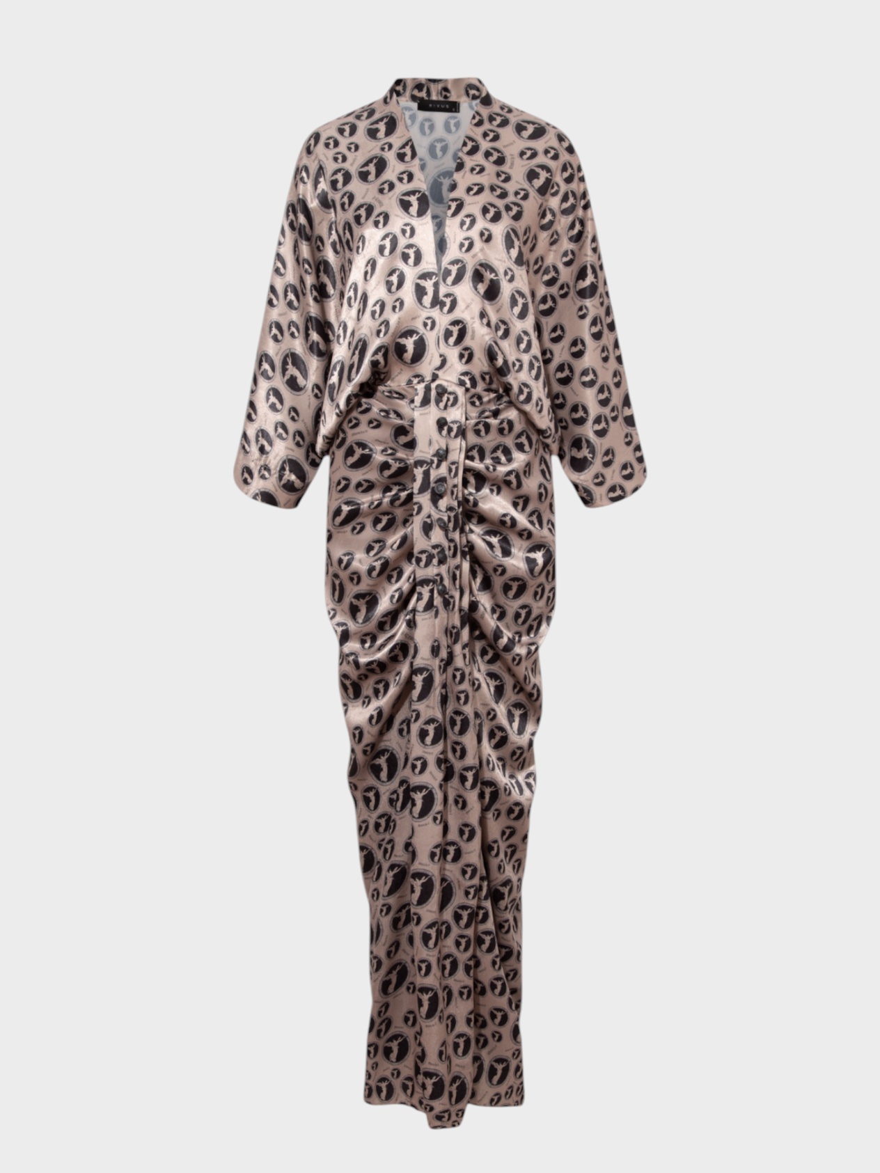 Button-Decorated Gathered Hem Dress - Athena Patterned Dress Modelleri