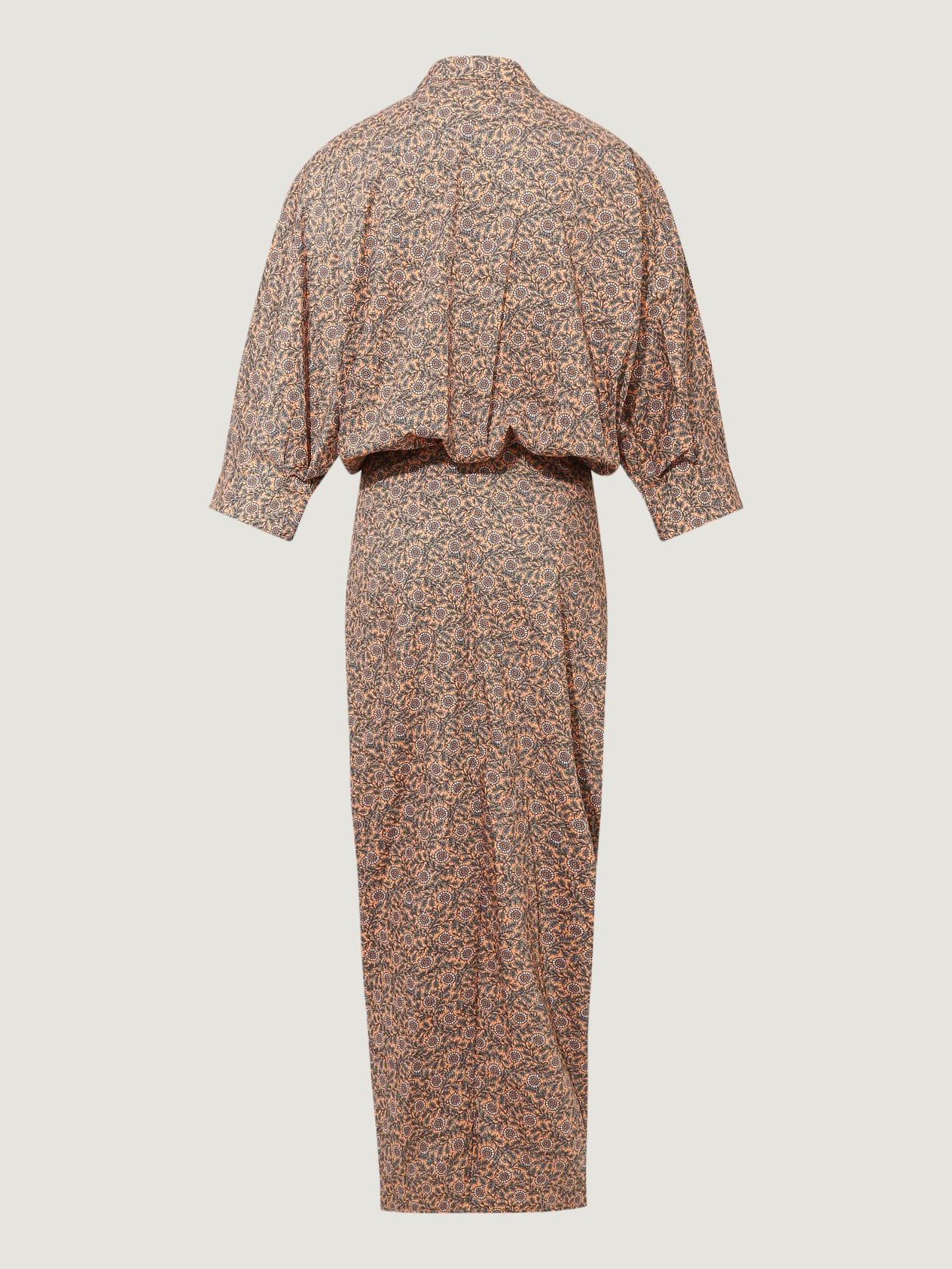 Button-Adorned and Pleated Slit Dress - Yellow Patterned Dress Modelleri