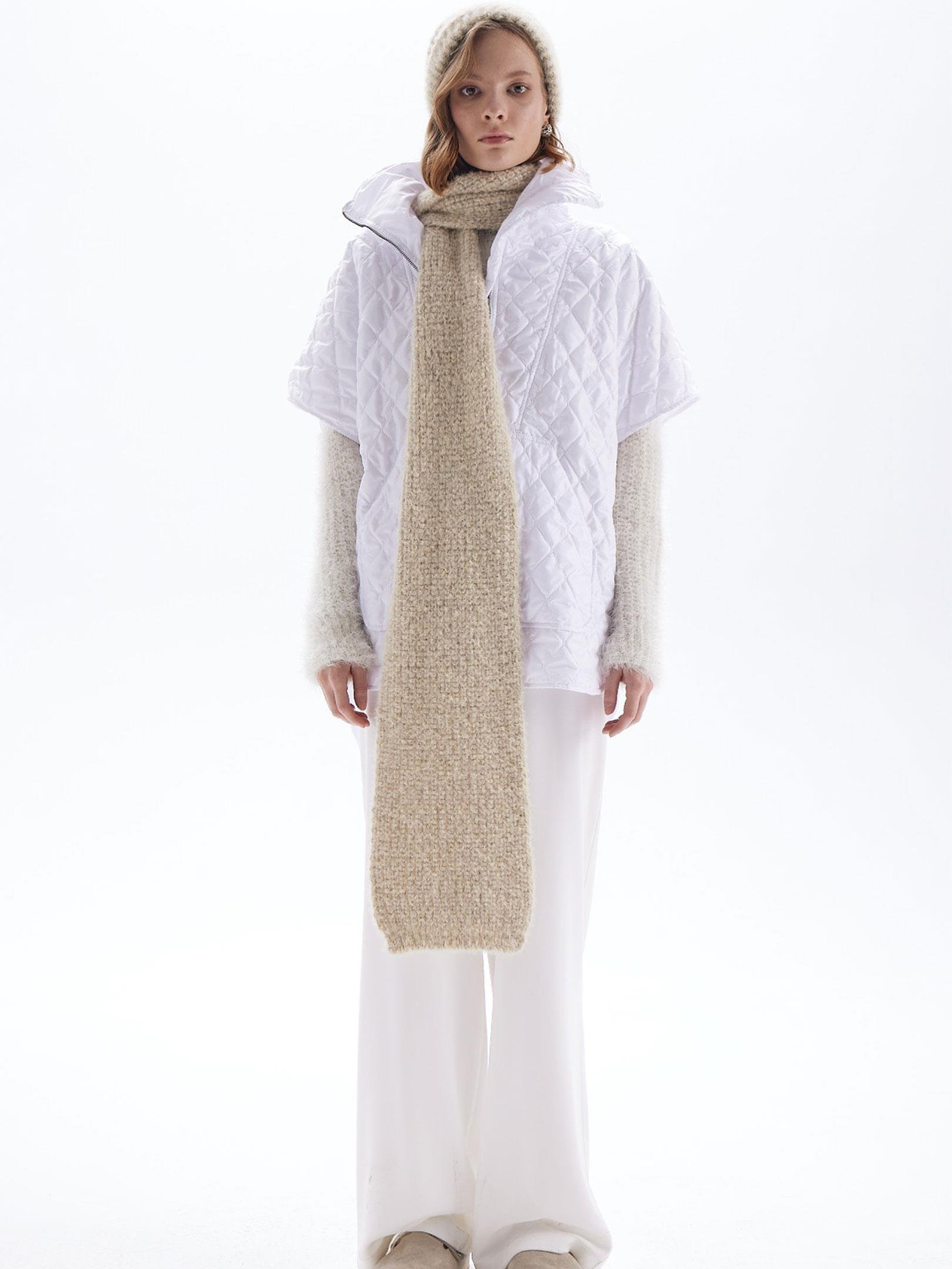 Zippered Quilted Vest - White Waistcoat Modelleri