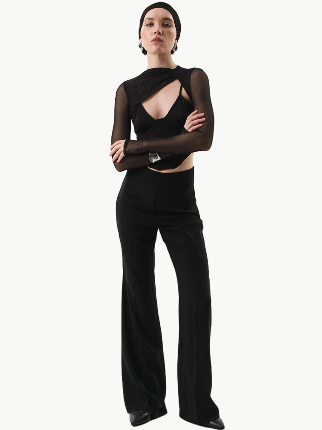 24SL103006 YANI GİZLİ FERMUARLI BOL PAÇA DÖKÜMLÜ FERMUAR Trousers Modelleri
