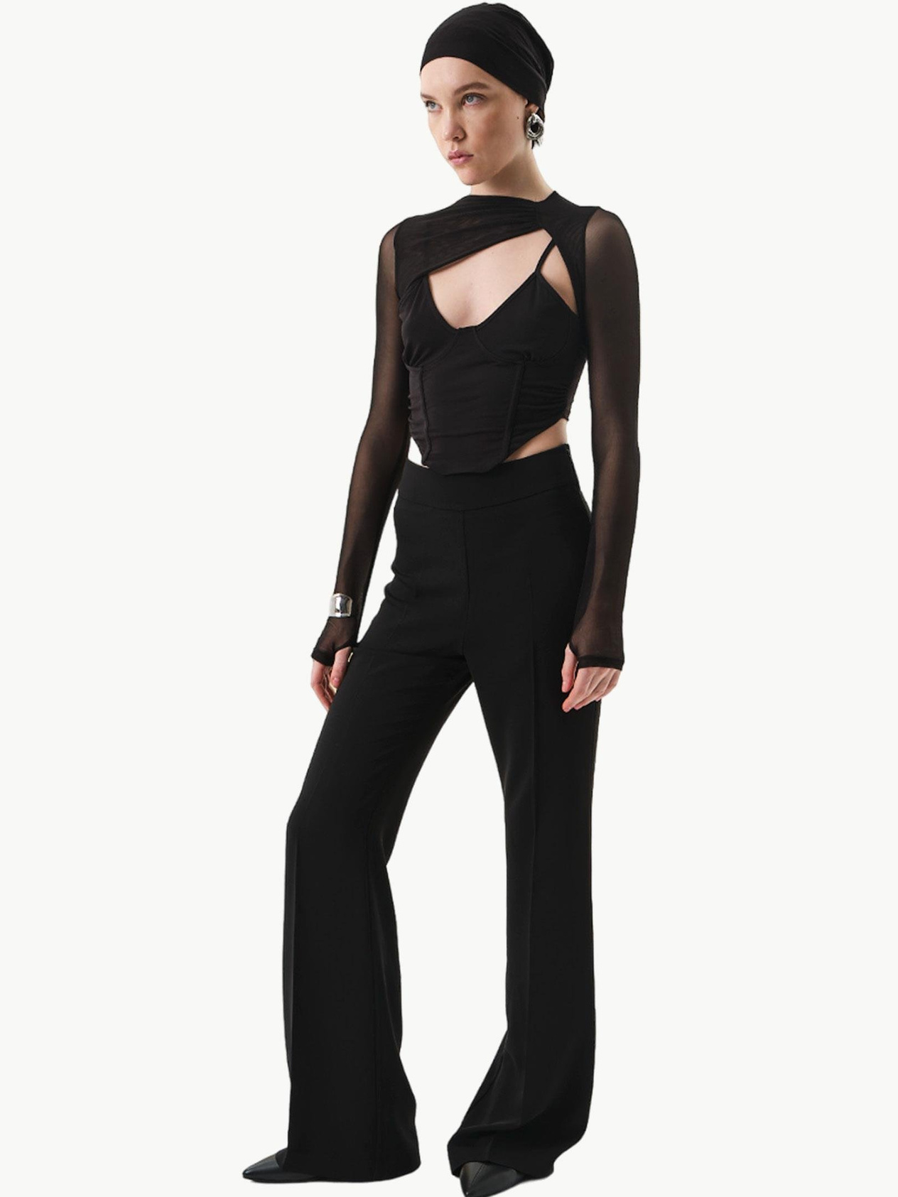 24SL103006 YANI GİZLİ FERMUARLI BOL PAÇA DÖKÜMLÜ FERMUAR Trousers Modelleri