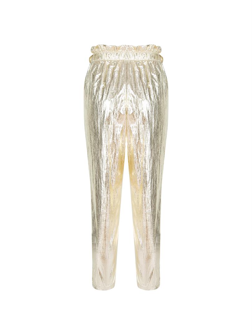 Glitter Paraşüt Kumaş Fermuar Detaylı Pantolon - Gold
